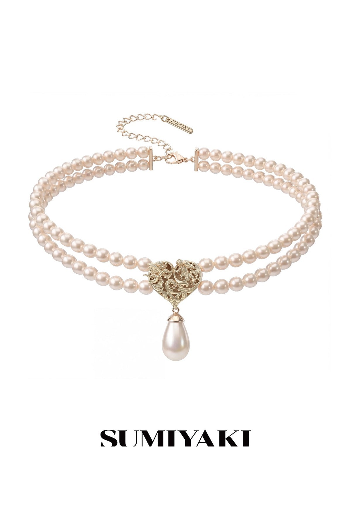 Double Layer Embossed Heart Pearl Necklace