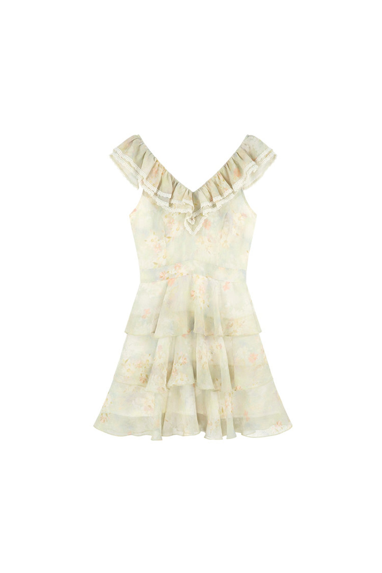 Sleeveless Green Ruffled Tiered Dress