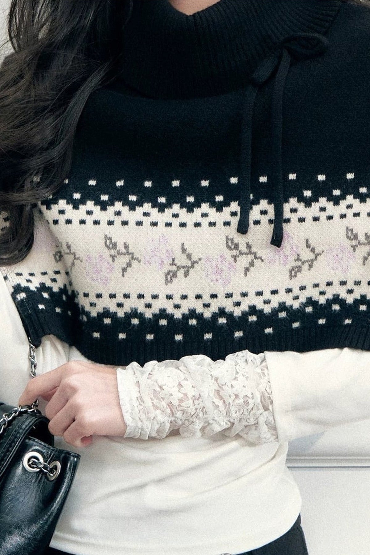 Fair Isle Tie Shawl Cape
