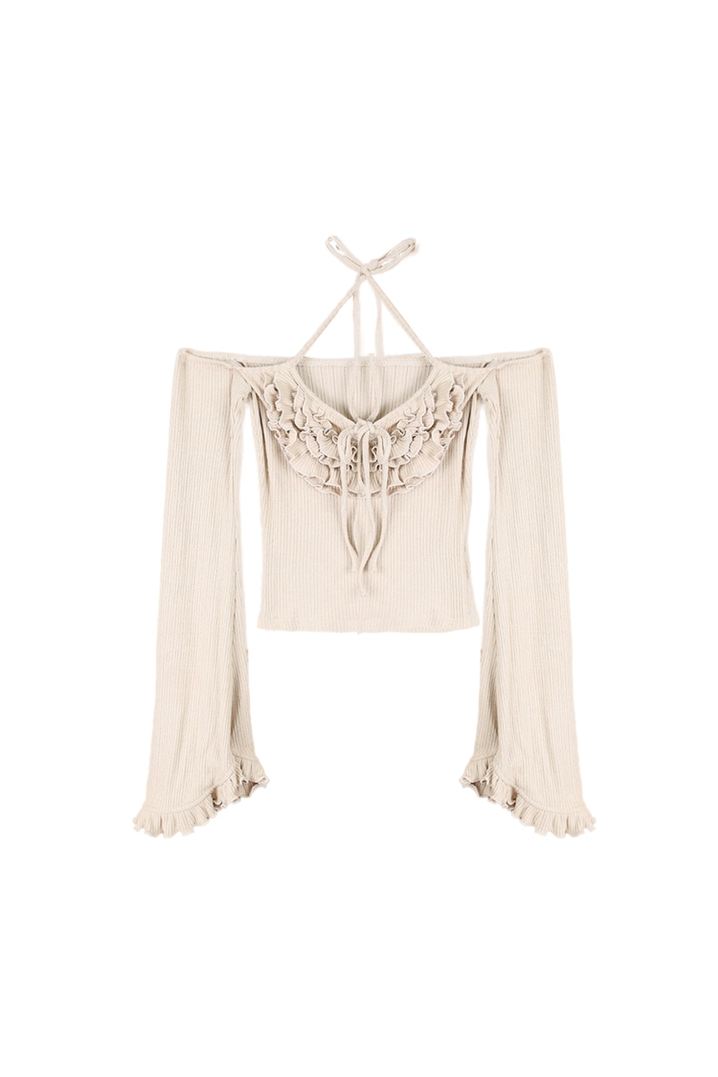 Conjunto coordinado de cárdigan de punto con volantes en tono niebla suave