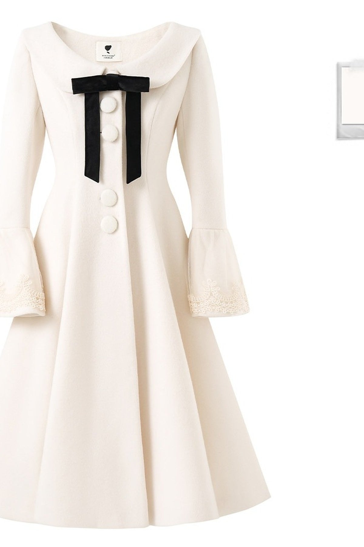 Flared Off-White Mid-Length Coat Dress