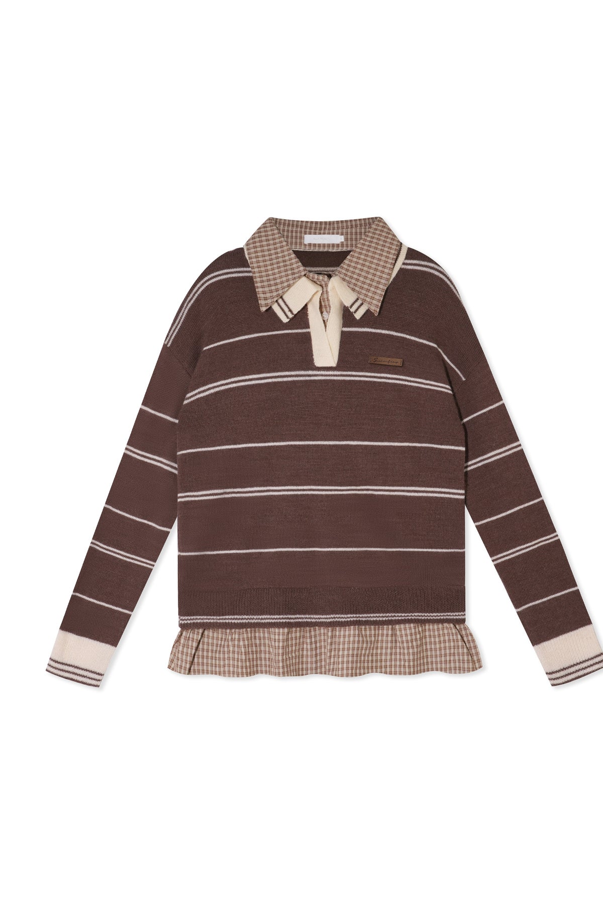 Striped Layered-Look Polo Sweater