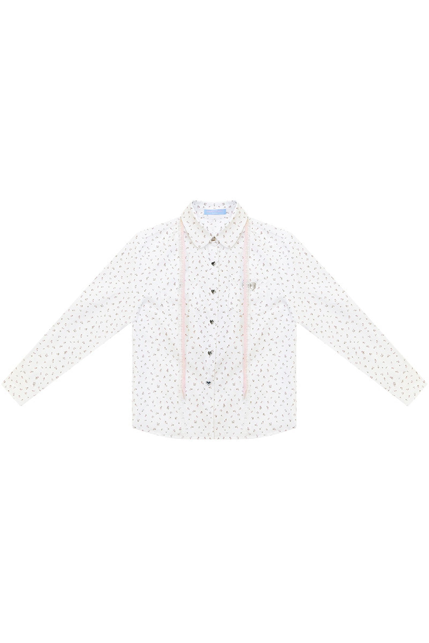White Floral Lace-Up Doll Collar Blouse