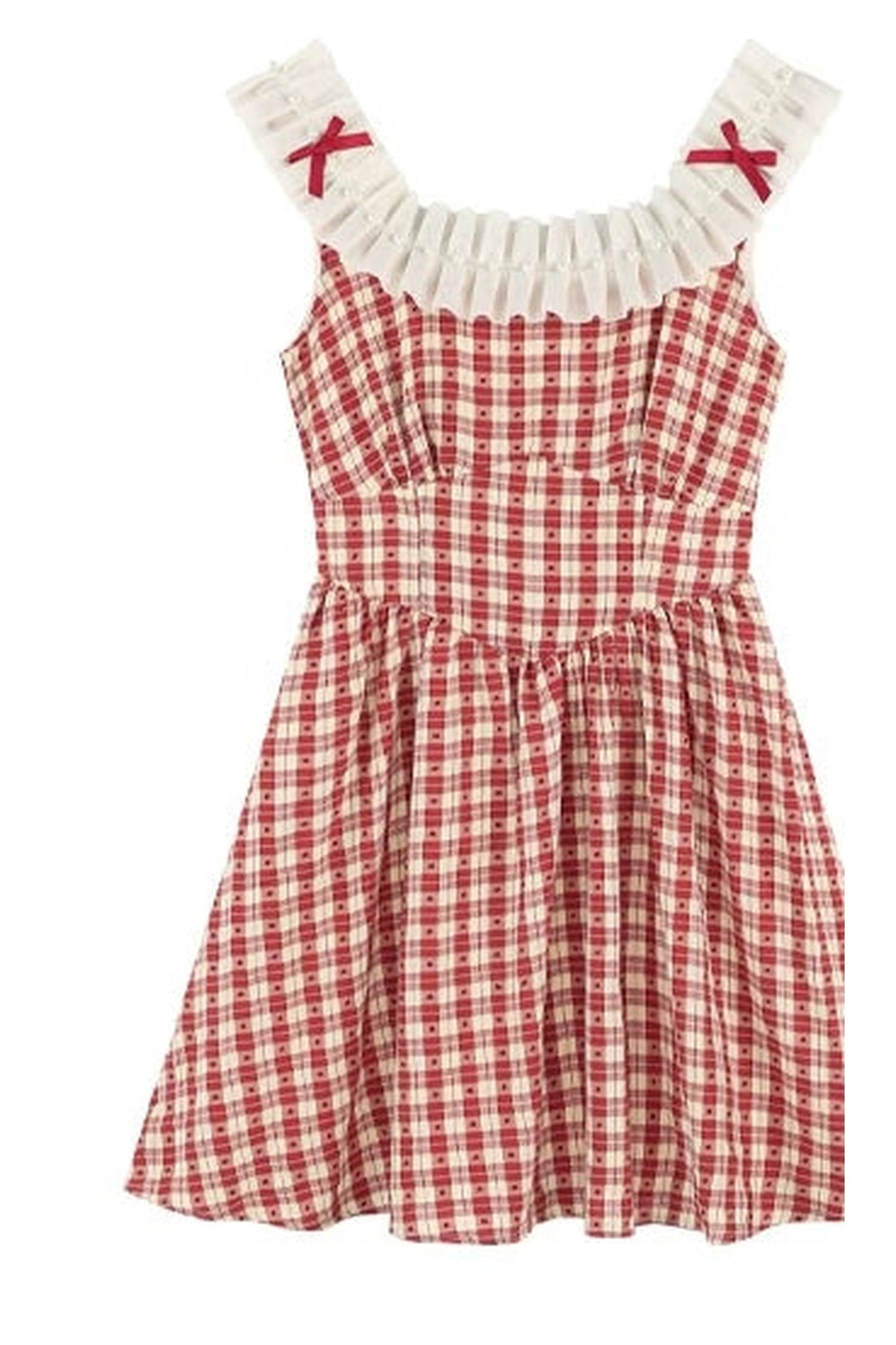 Red Plaid Sleeveless Ruffle Dress
