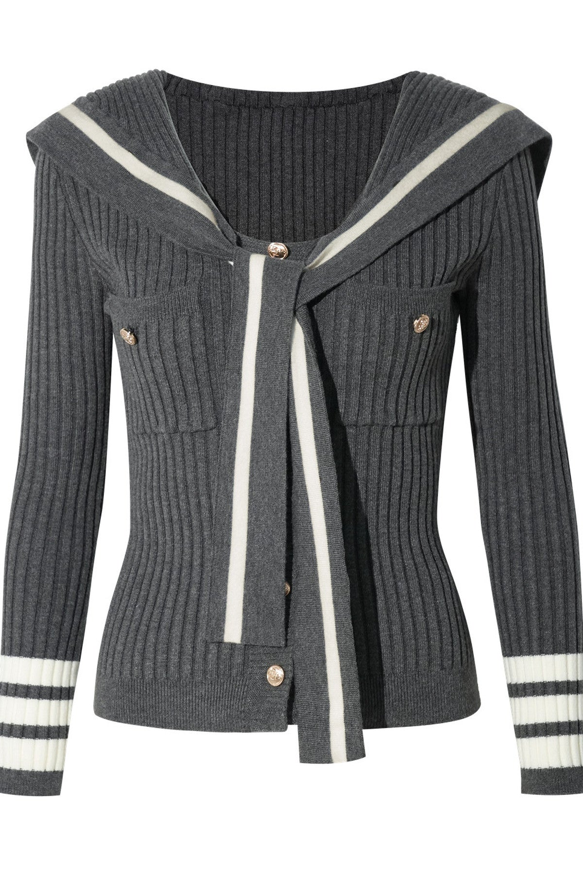 Navy Collar Striped Knit Top