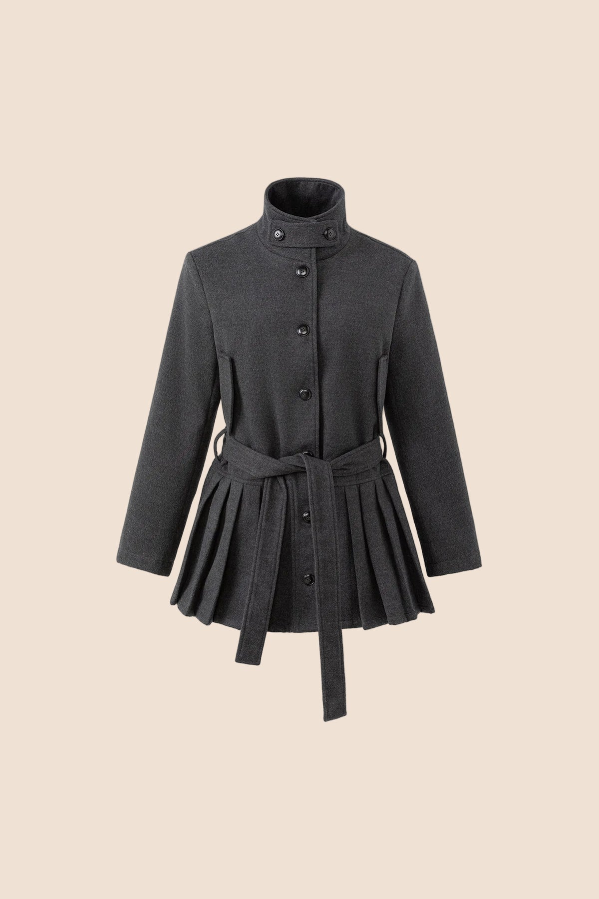 Mid-Length Accordion Pleat Woolen Coat