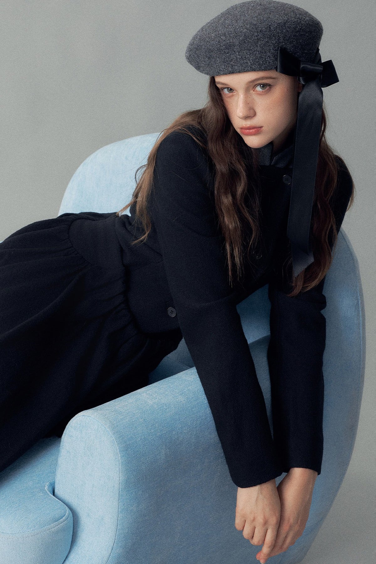 Handmade Lace-Up Slanted Wool Blend Beret