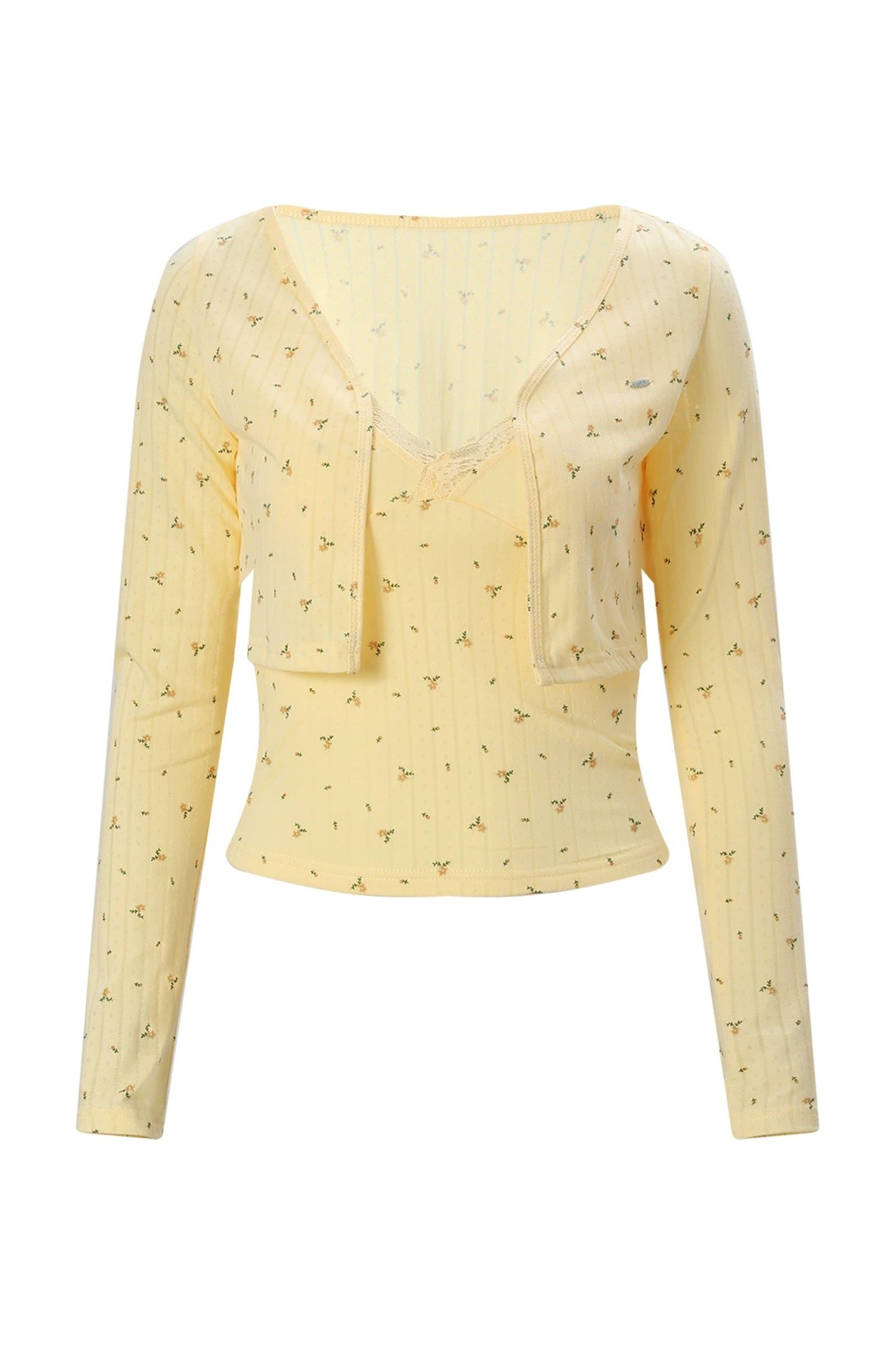 Korean Floral Camisole Cardigan Set-Up