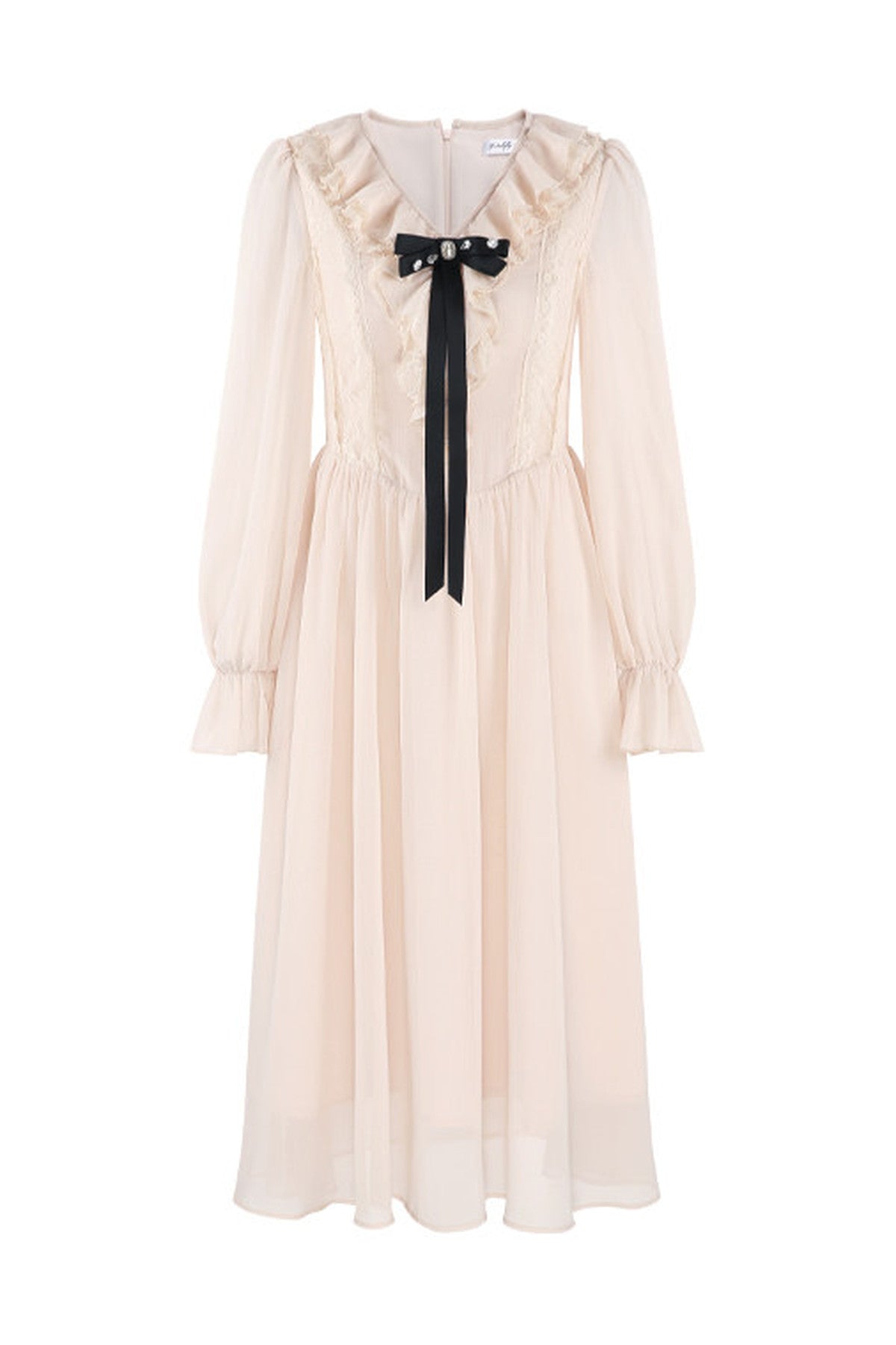 Ruffled V-Neck Long Dress