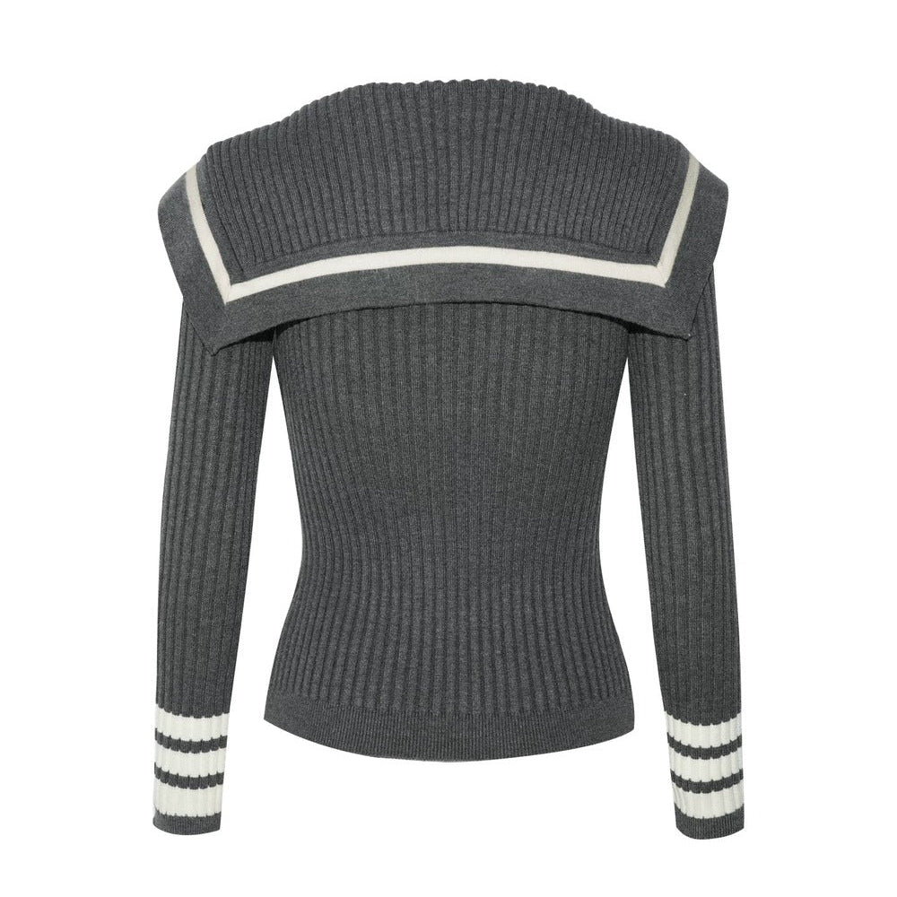 Navy Preppy Color Block Knit Top