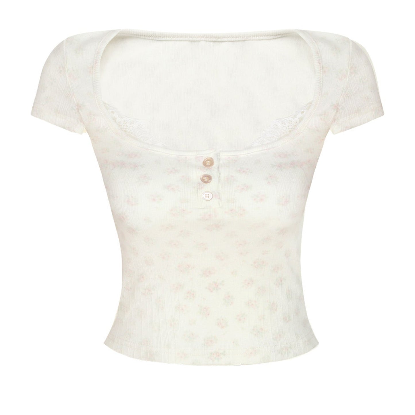 Square Neck Lace Ribbed Crop Top