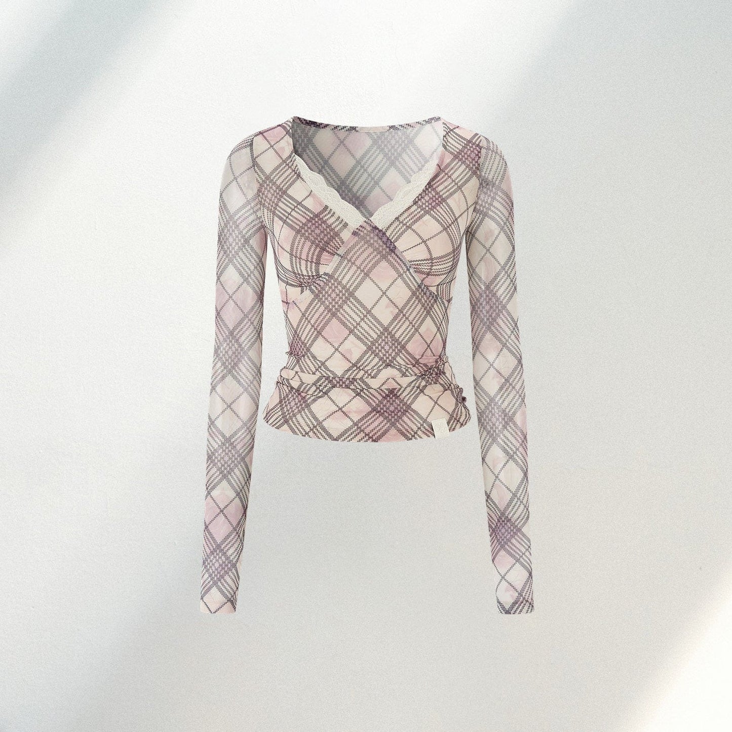 Plaid Lace-Trimmed Blouse