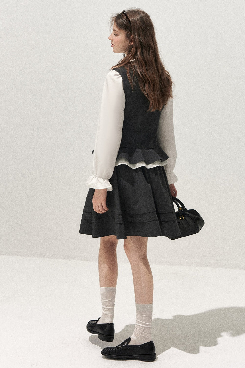 Retro Lace Hem Vest and Skirt Set-Up
