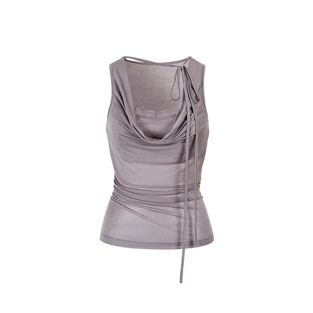 Lace Patchwork Lyocell Layered Camisole Top