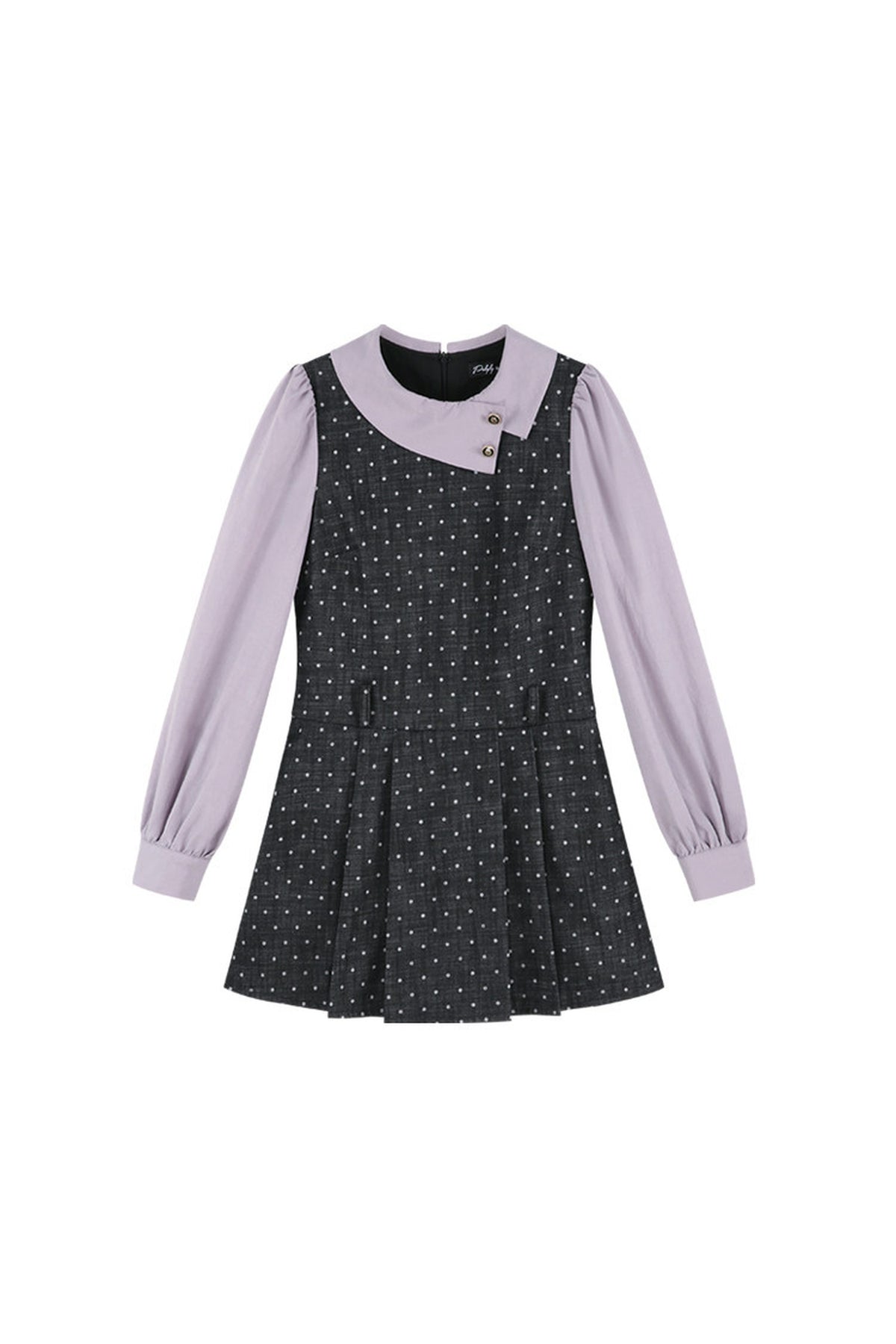 Black Purple Polka Dot Long Sleeve Dress