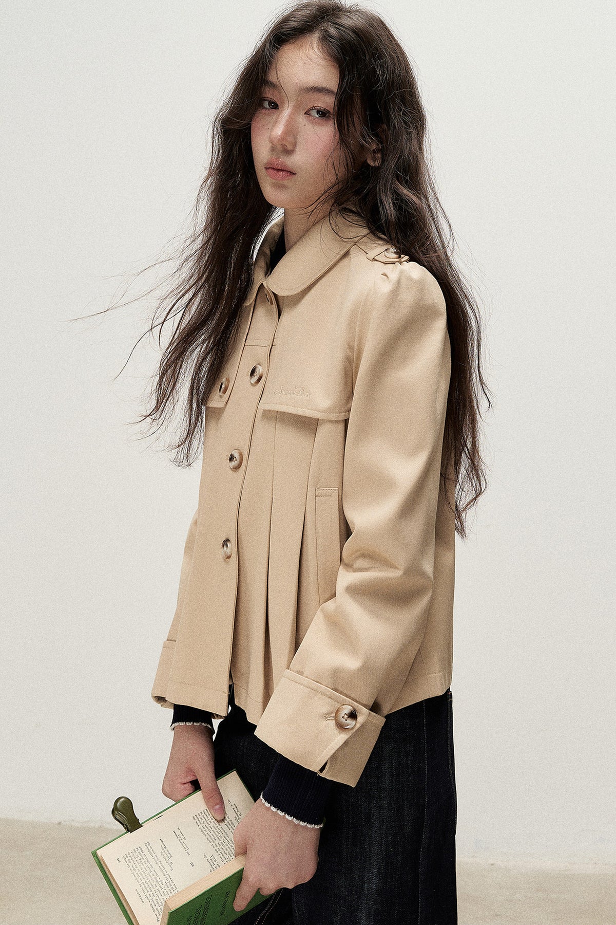 Pleated A-Line Short Trench Coat