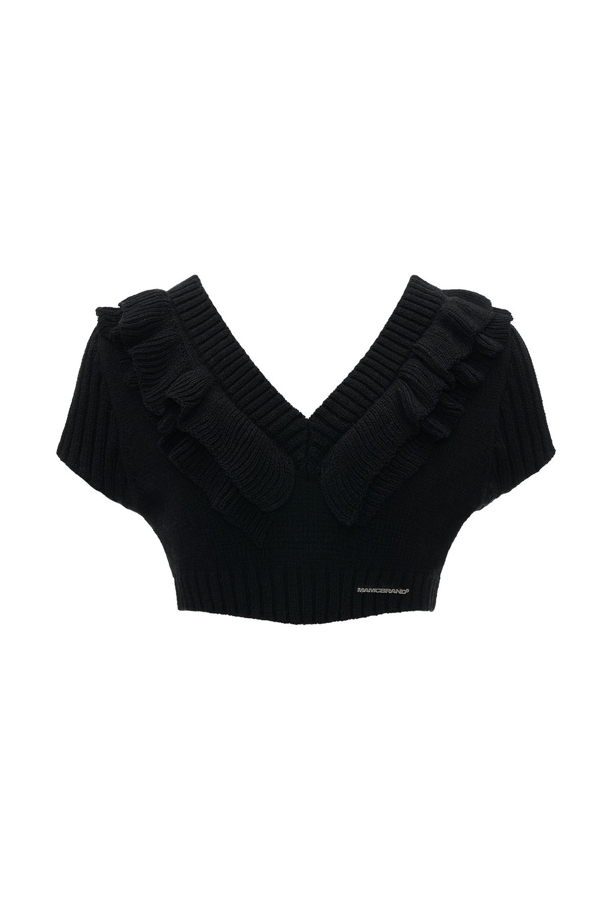 Cloud Soft Short-Sleeve Ruffled V-Neck Sweater