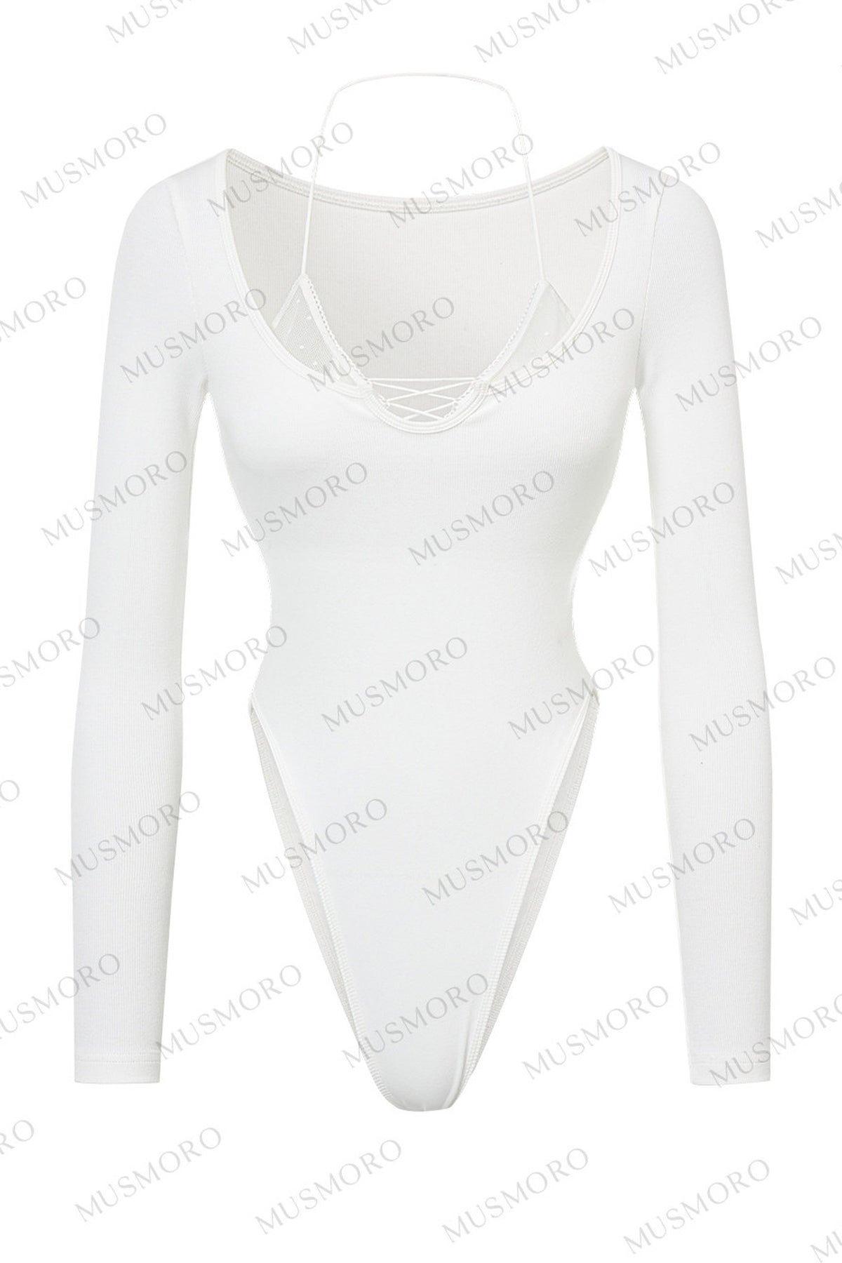 Polka Dot Mesh Lace-Up Knit T-Shirt