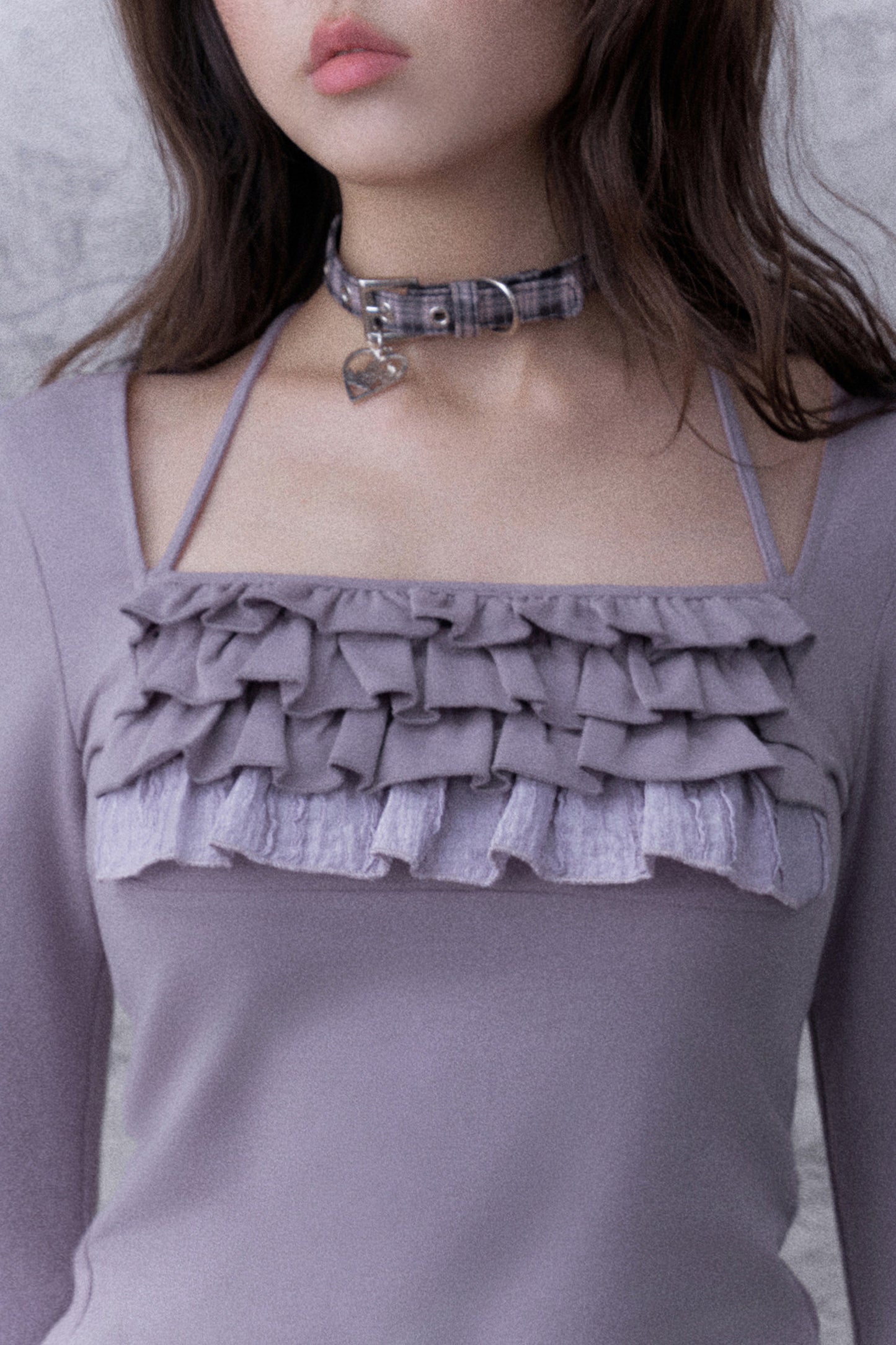 Light Purple Ruffled Square Neck Halter Top