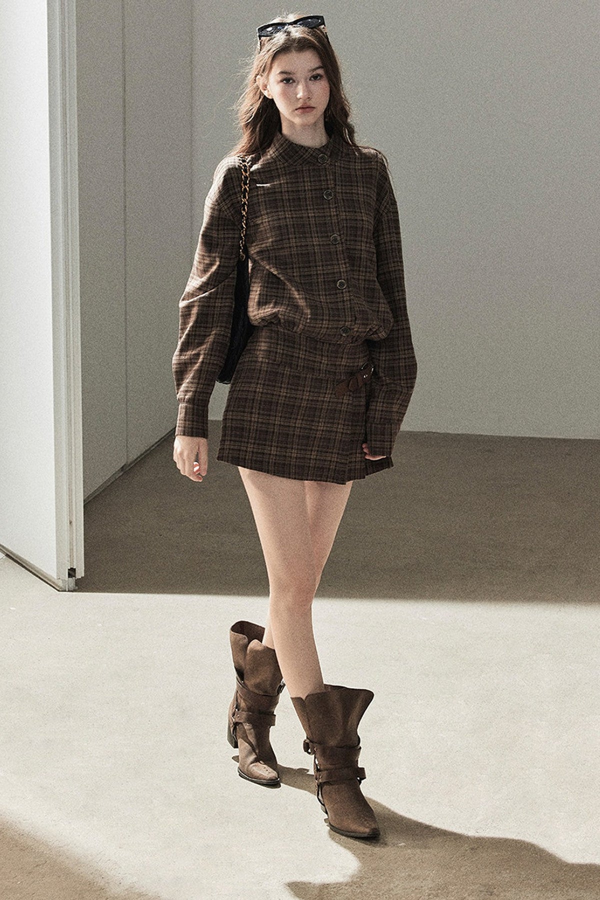 Plaid Long Sleeve Shirt Dress
