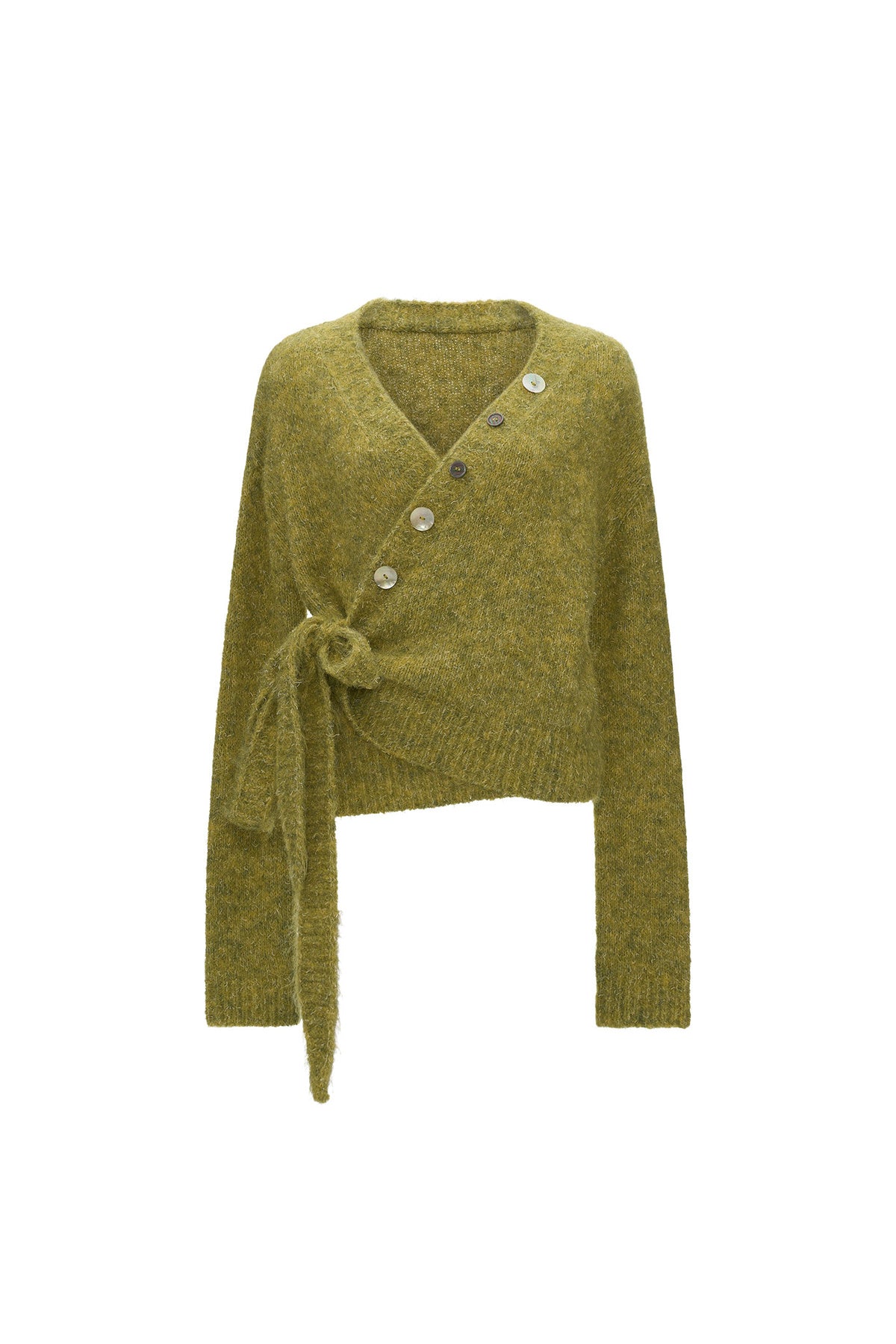 Textured Cross-Tie Button Sweater