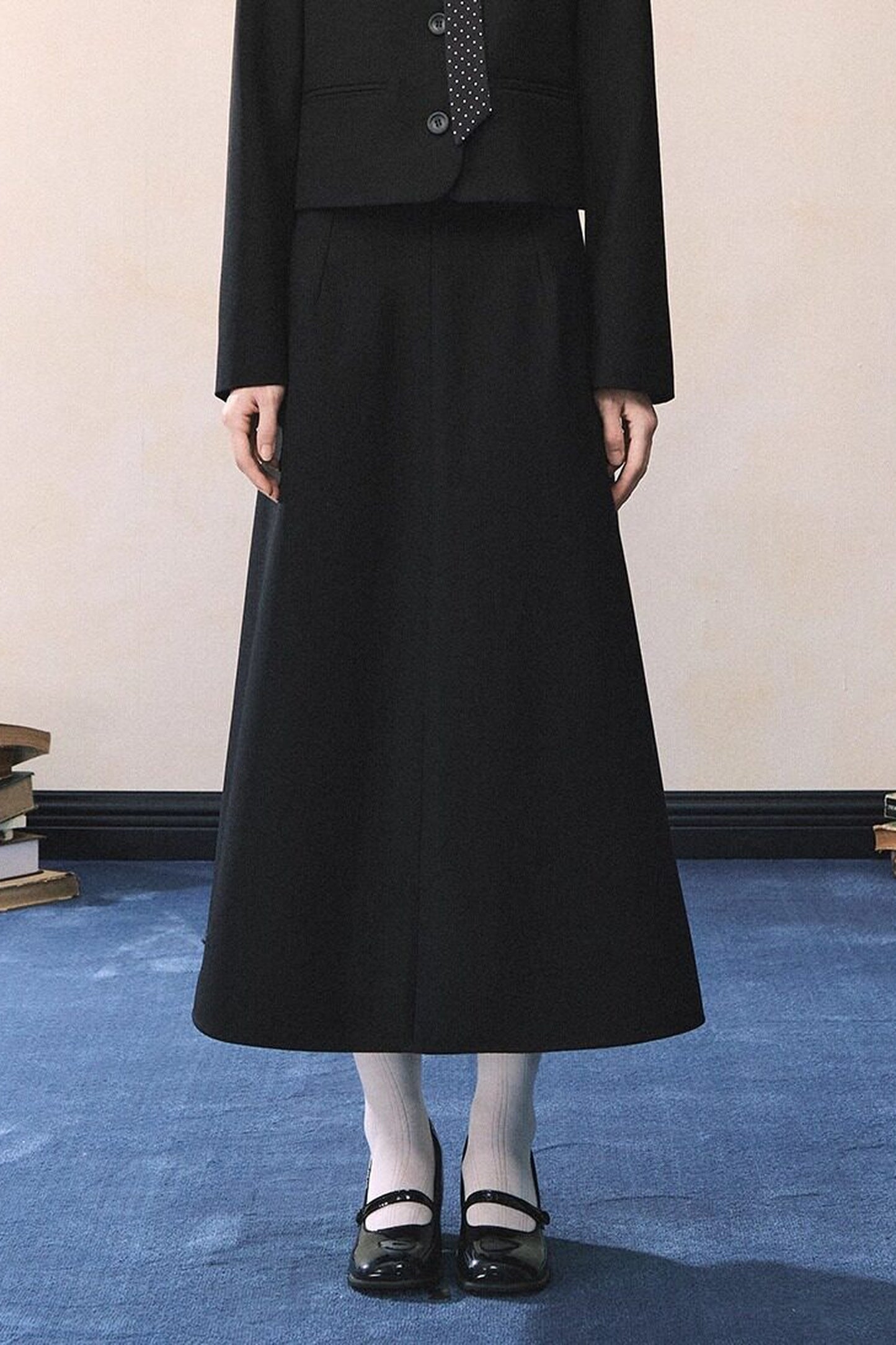 Black Polka Dot Tie Blazer And Skirt Set-Up