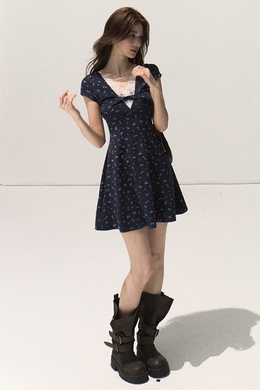 Twisted Floral V-Neck Dress