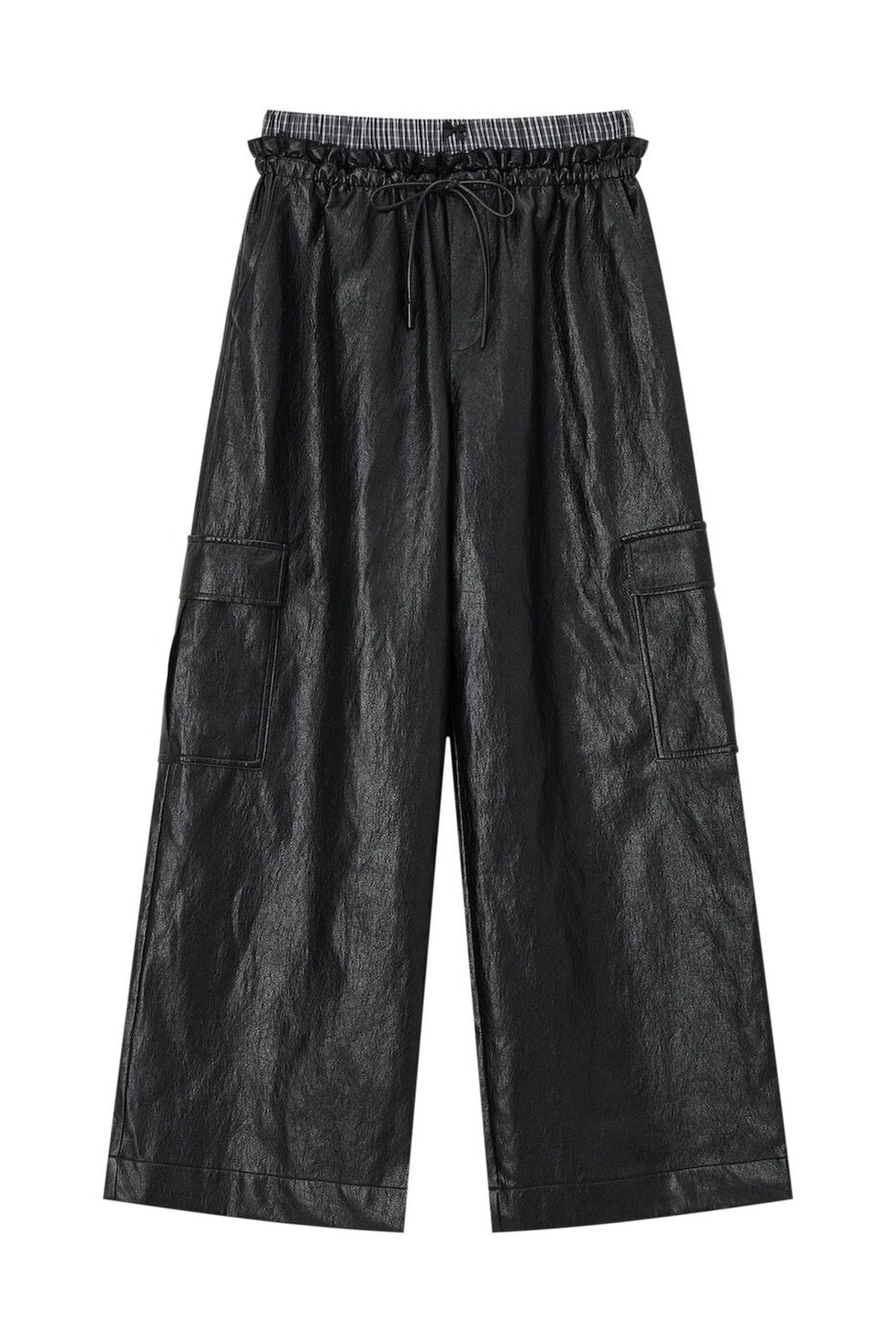 Double-Waistband Leather Cargo Pants