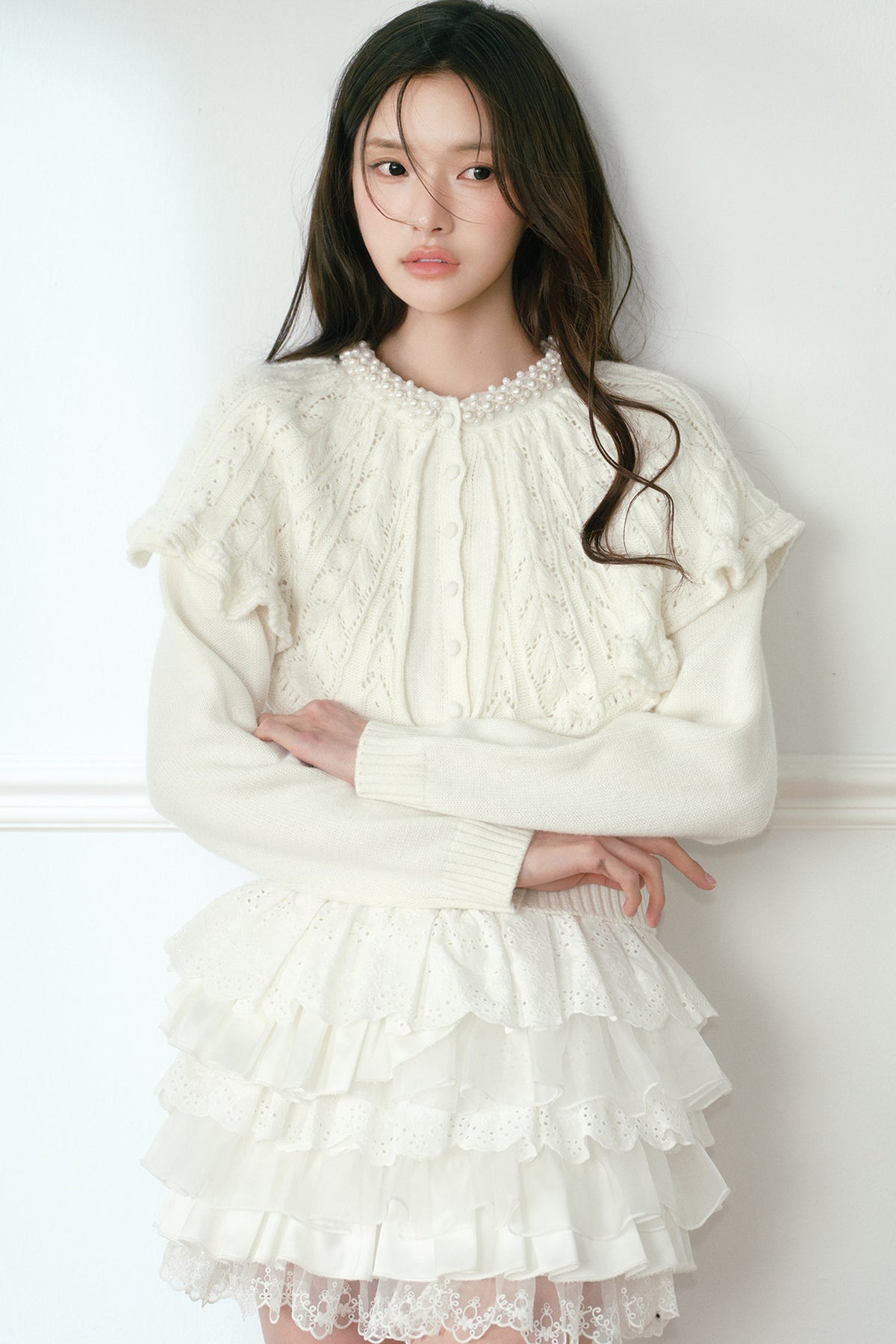 High-Waisted Lace Ruffle Skirt