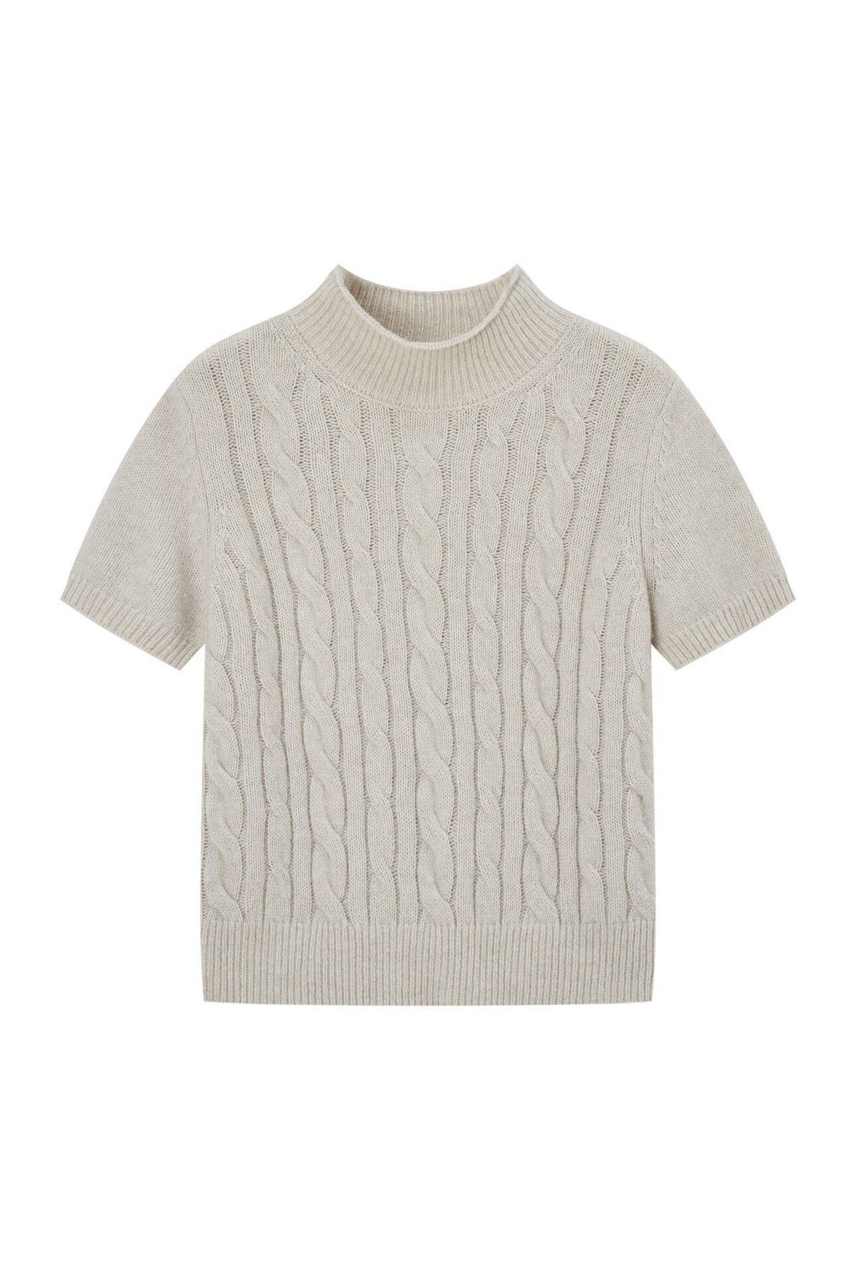 Cable Knit Stand Collar Short-Sleeved Sweater