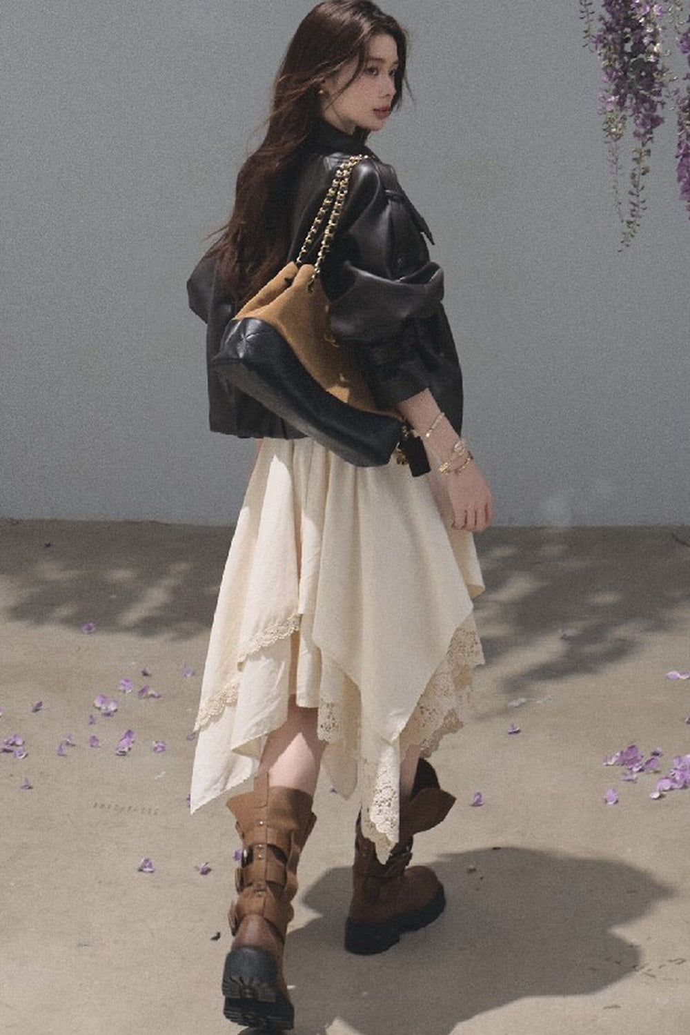 Irregular Hem Cotton Linen Lace Skirt