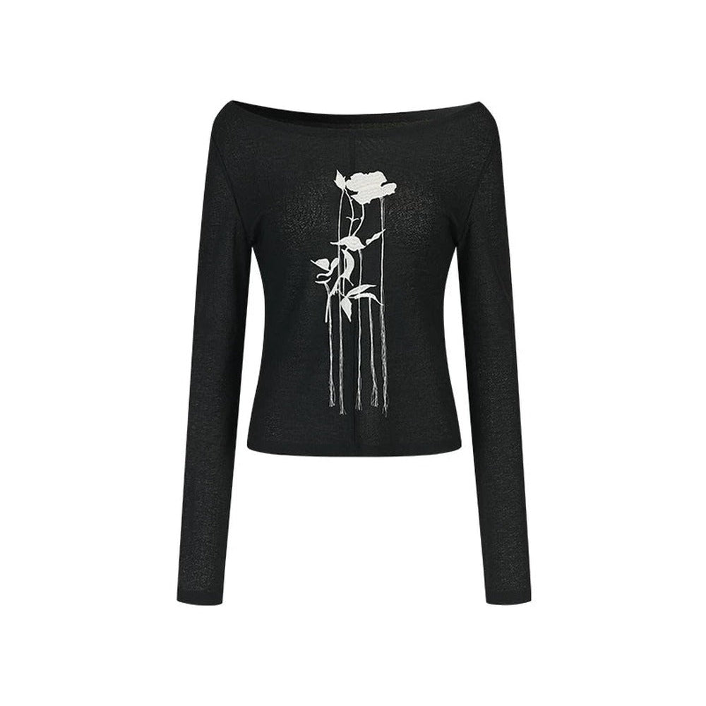 Top in Maglia con Ricamo Rose