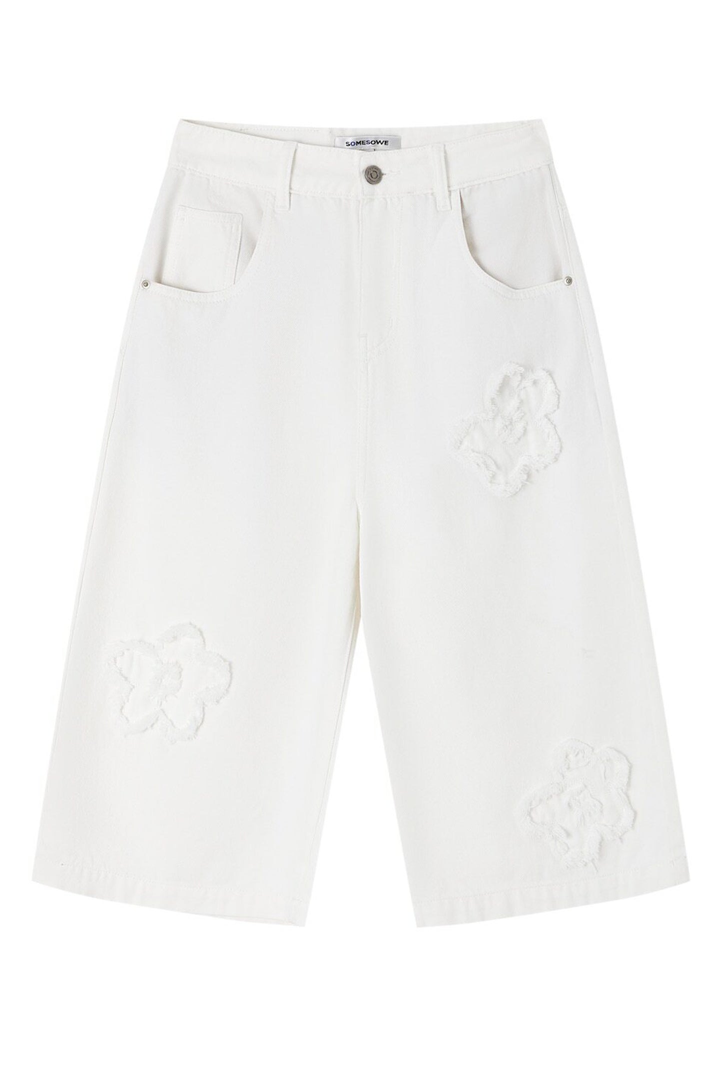 Raw Edge Floral Wide-Leg Pants