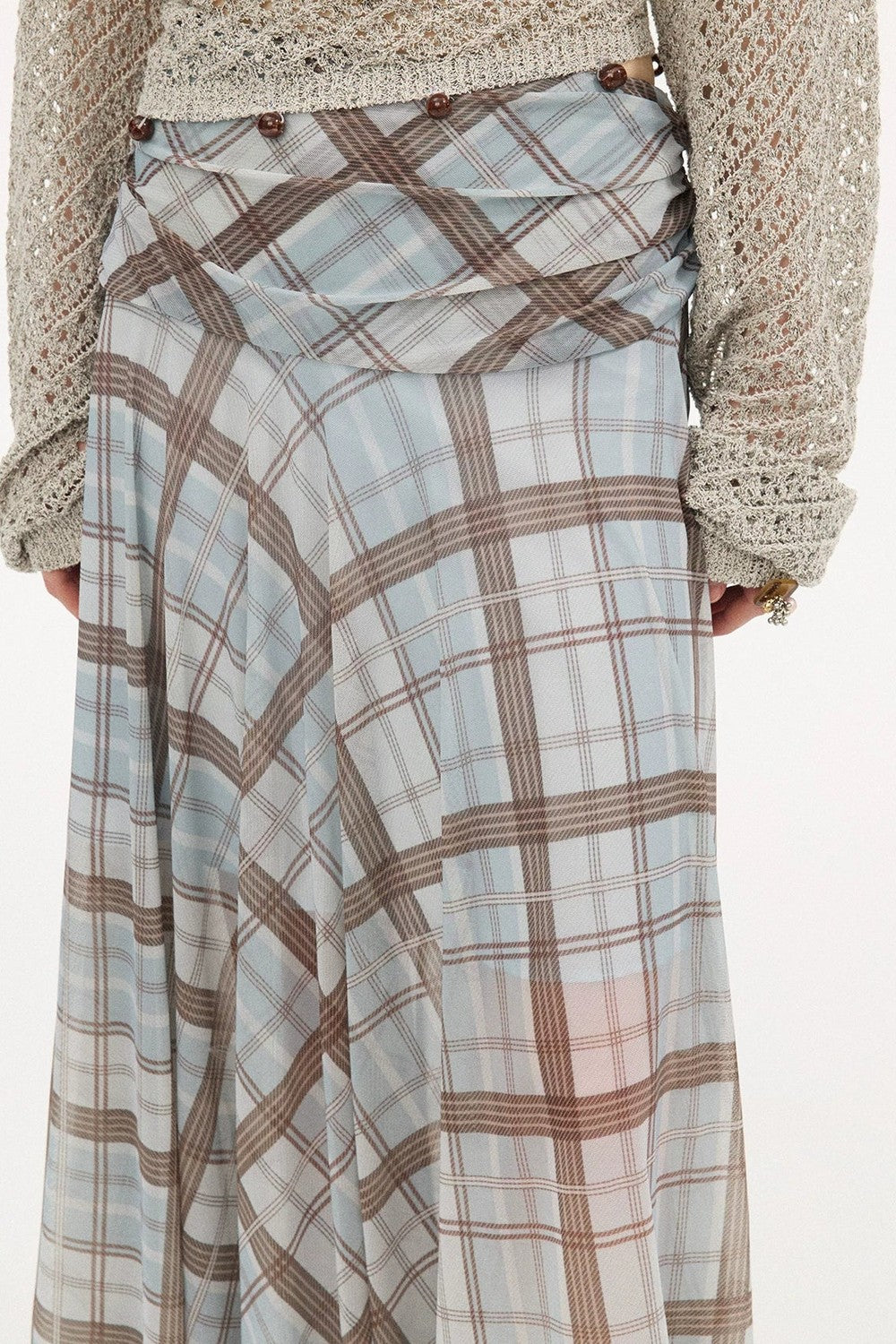 Plaid Pleated Mesh Skirt