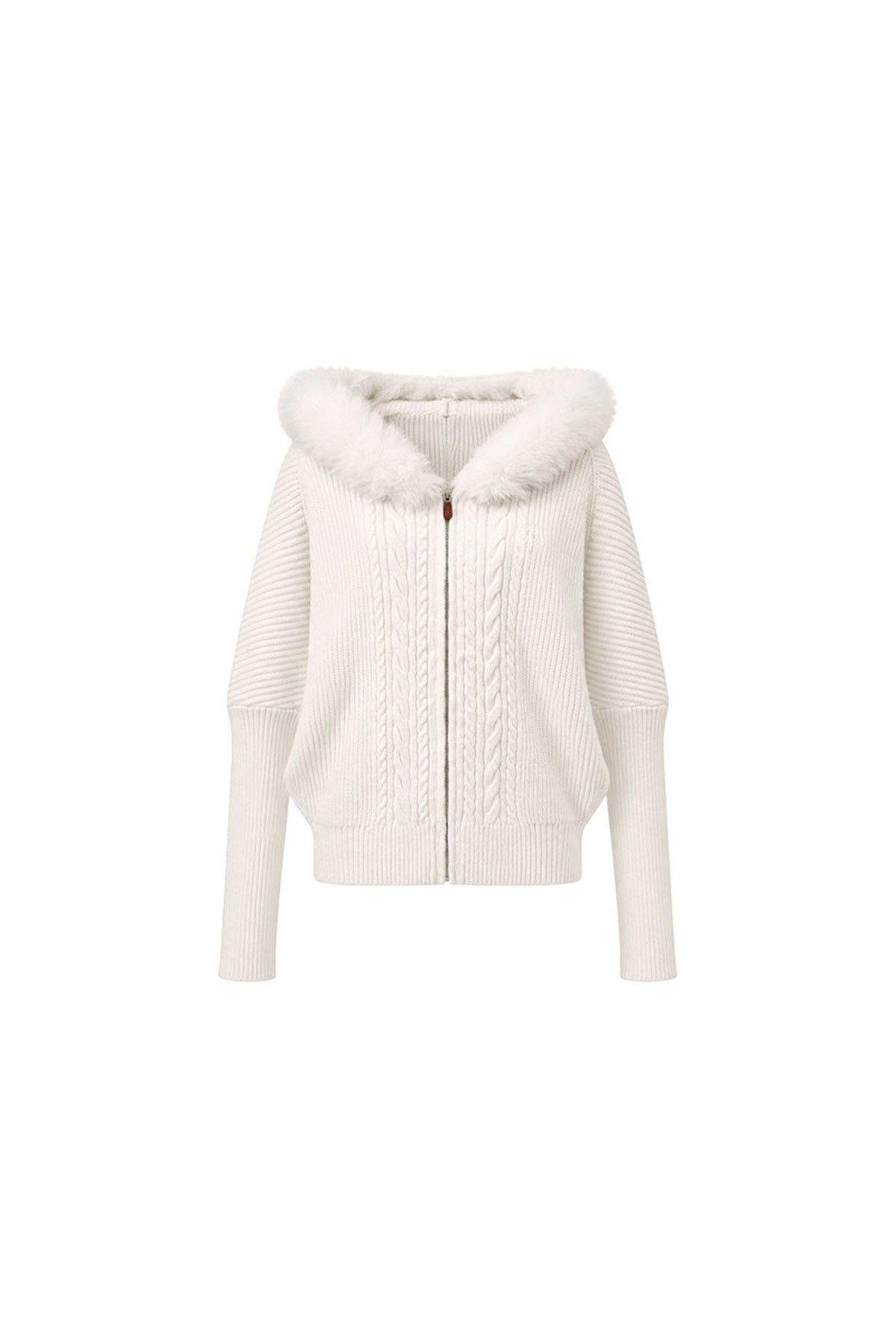 Ensemble cardigan en maille à col en fourrure et jupe