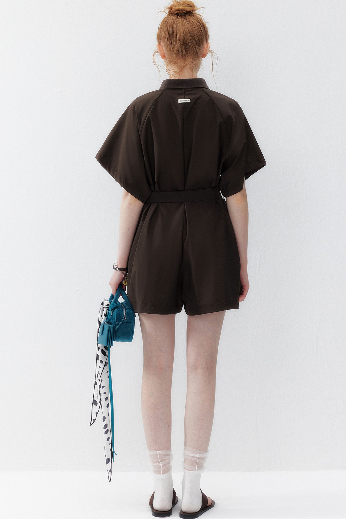 Dark Brown Lapel Wide-Leg Jumpsuit