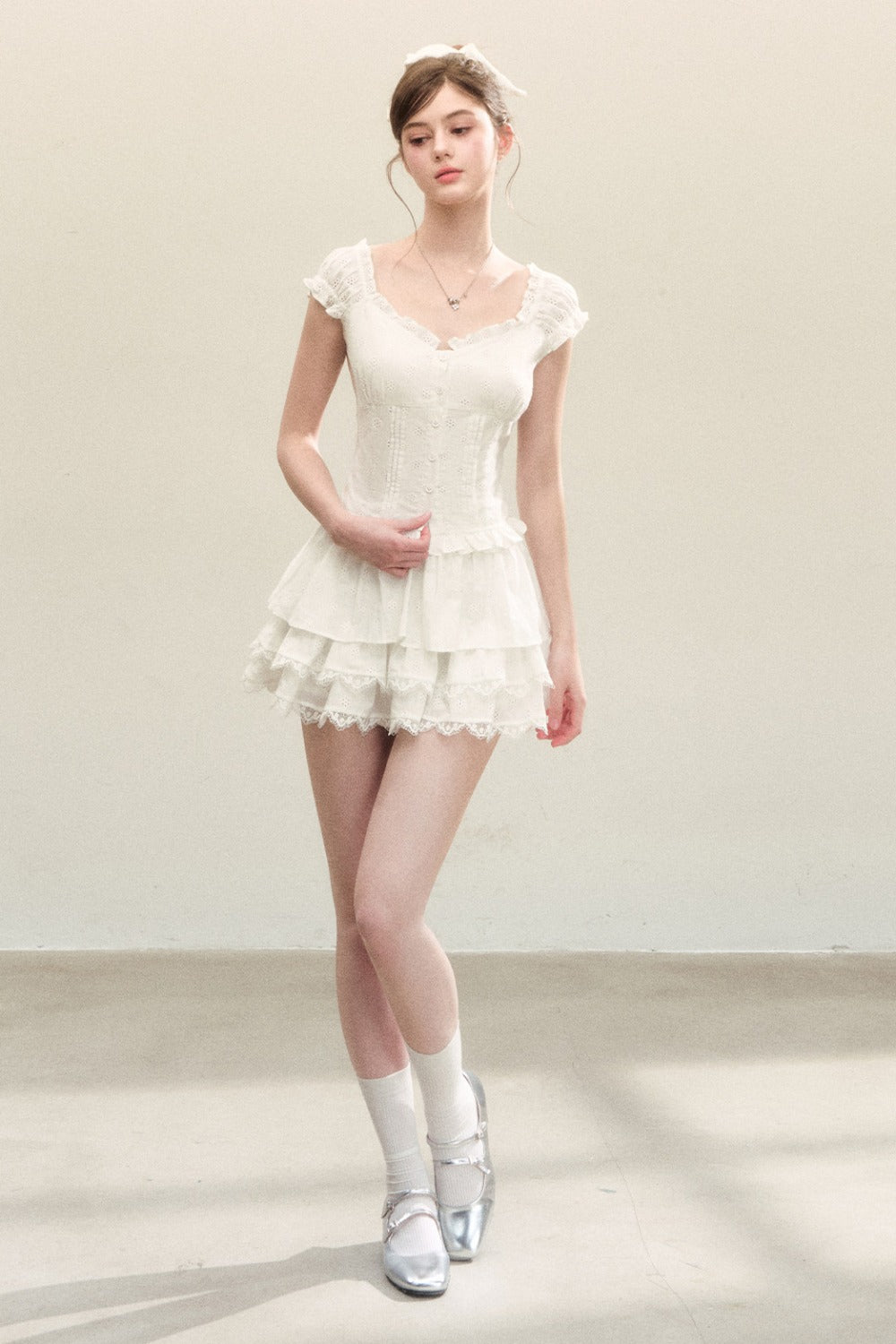 White Ruffled Tank Top and Puffy Cake Skirt Set-Up