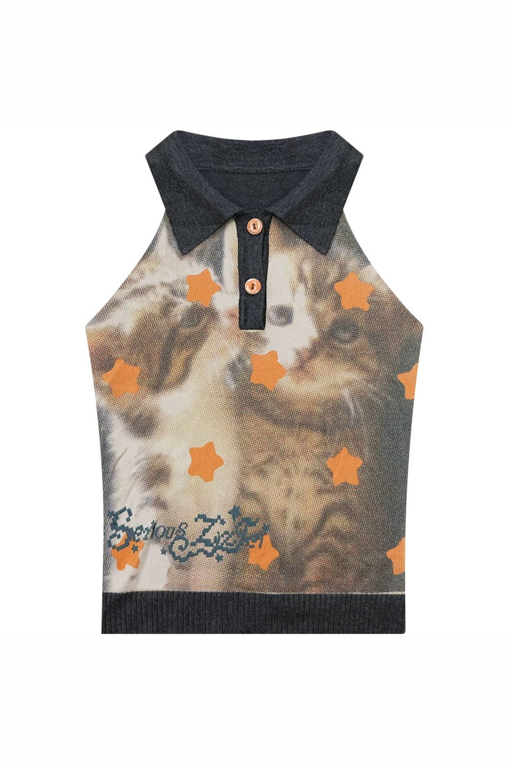 Gilet a Maglia Nero con Gatto Stella