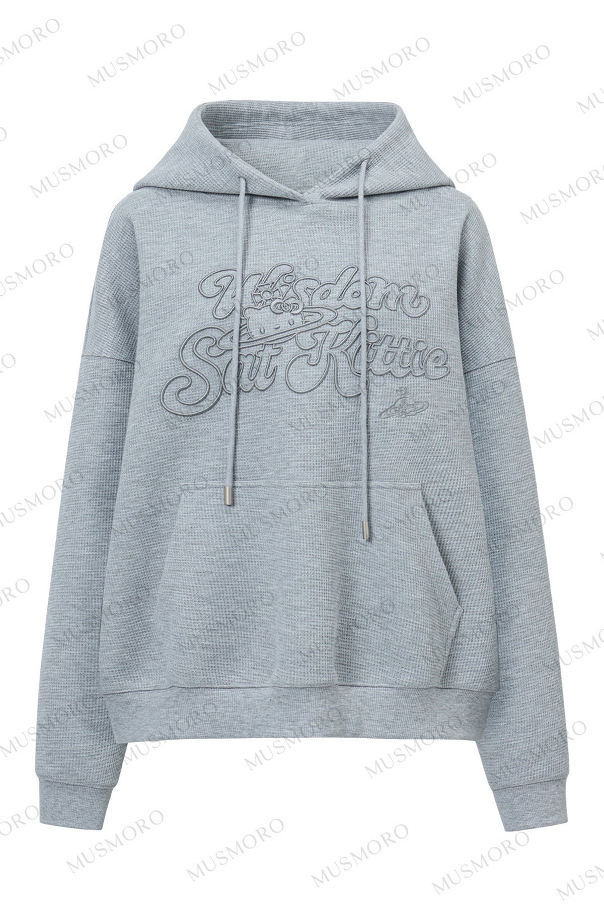 3D Embroidered Cat Waffle Hooded Sweatshirt