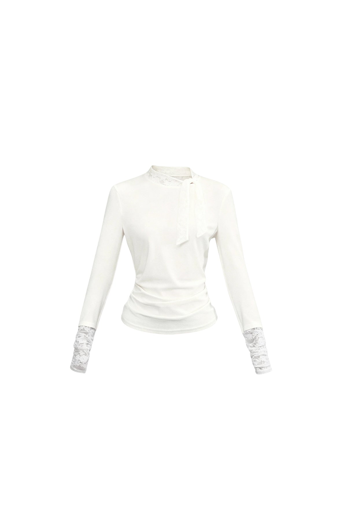 Lace-Up Ruched Long Sleeve T-Shirt
