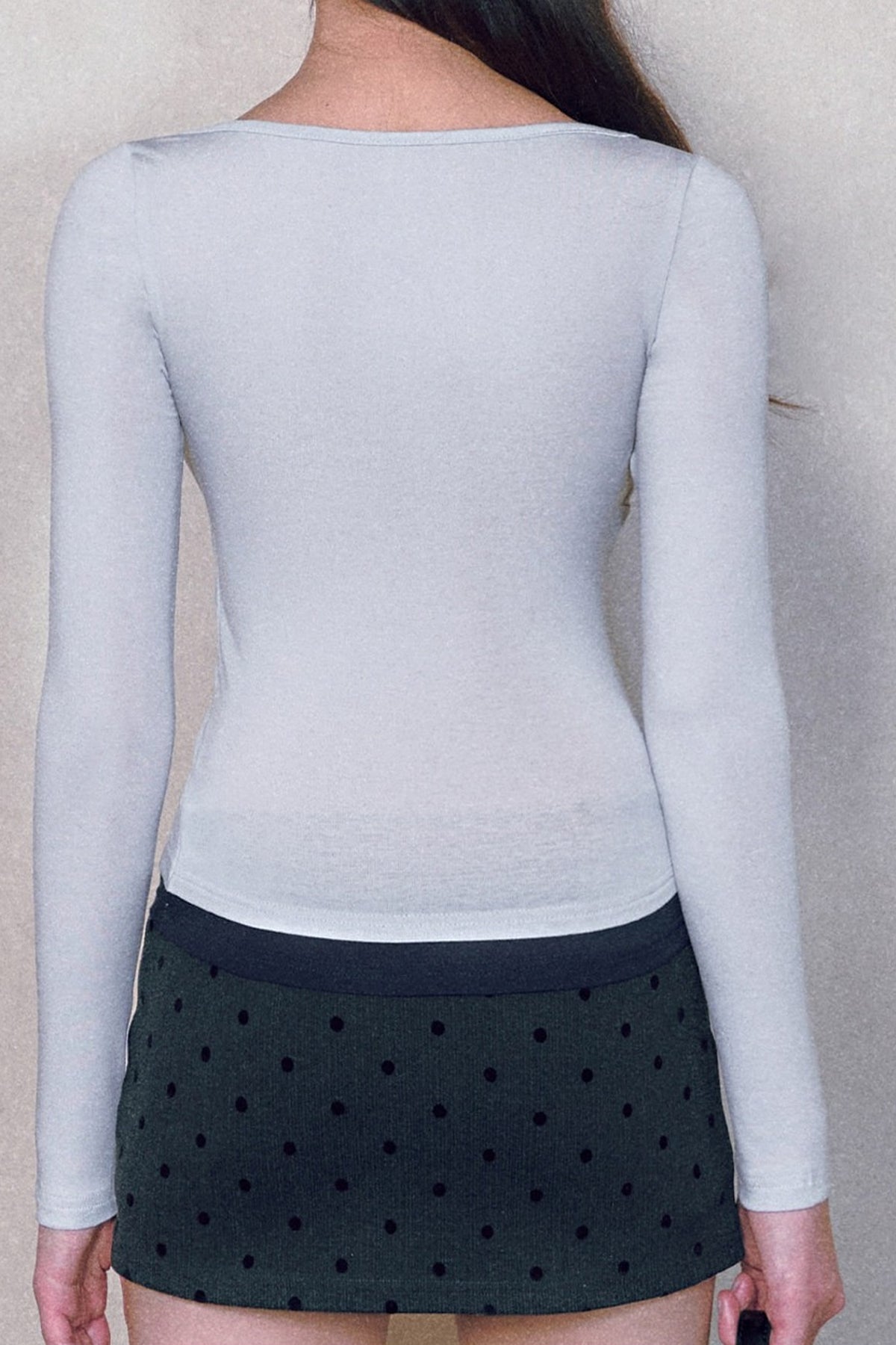 Color-Blocked Tie-Up Long-Sleeve Top and Skirt Set-Up