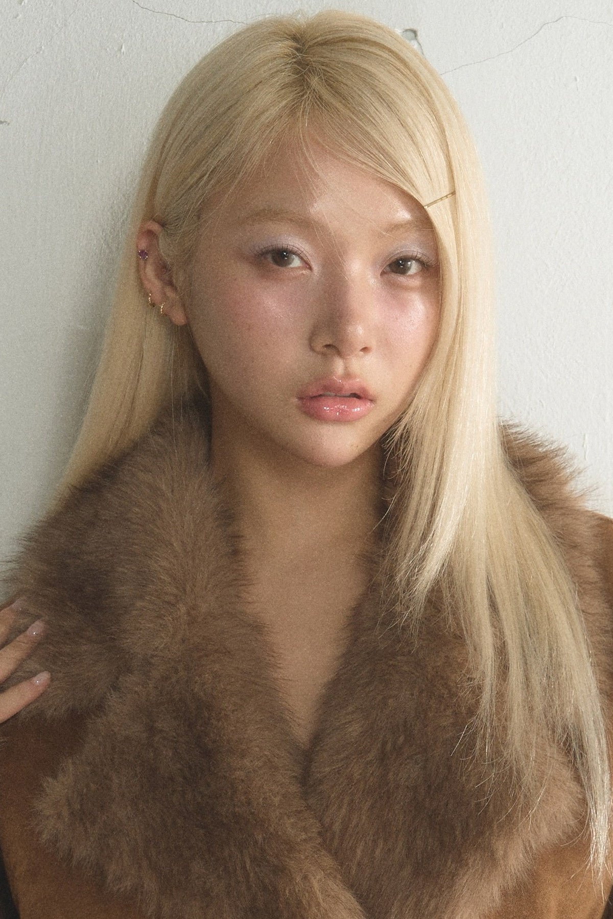 Suede Fur Collar Double-Breasted Jacket With Skirt Set-Up