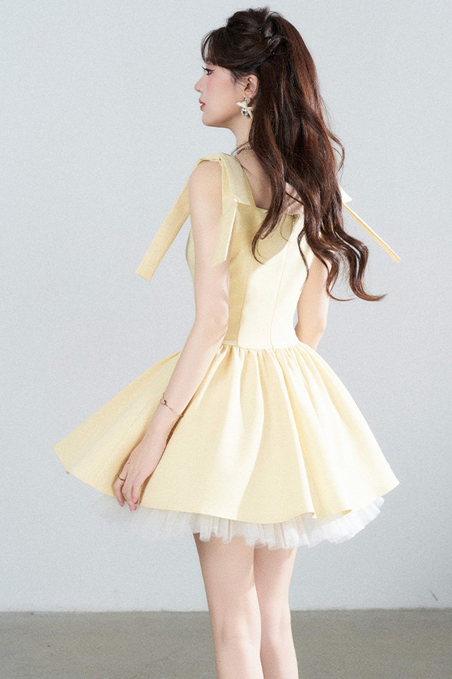 Yellow Mesh Spliced Dress