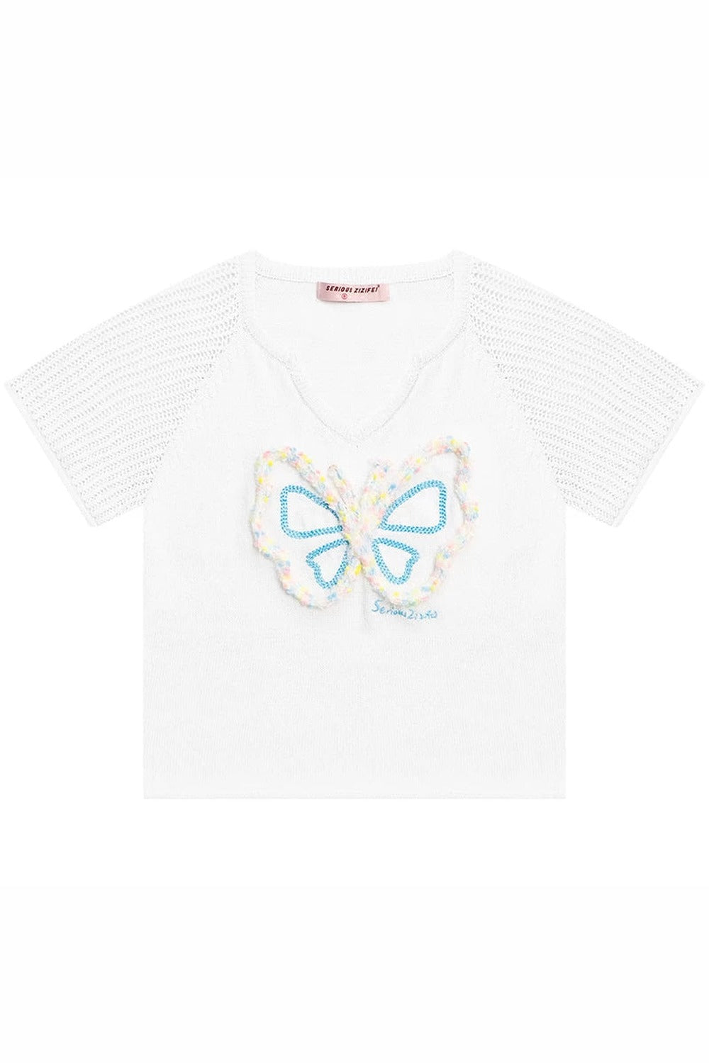 Top Raglan a Maglia con Farfalle 3D