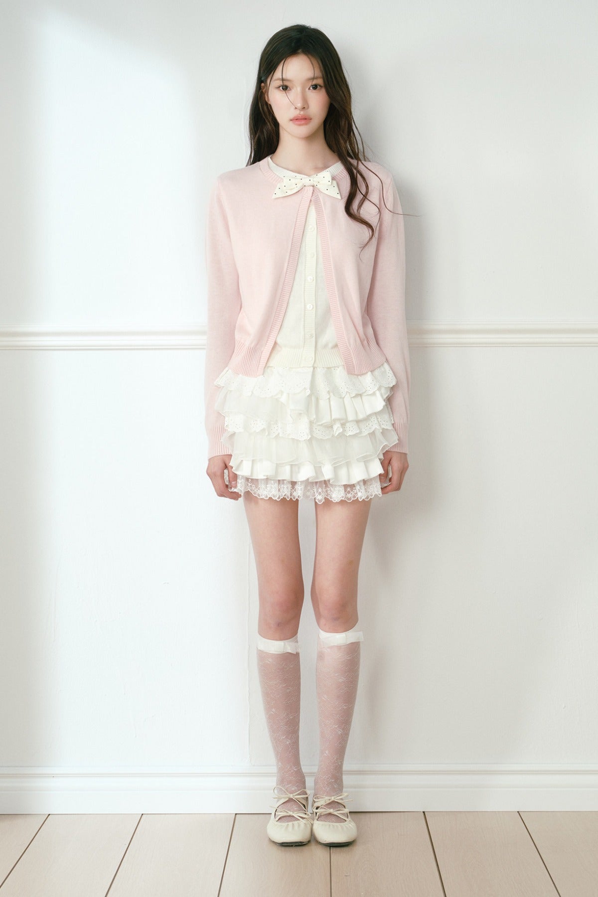 Polka Dot Bow Knit Cardigan