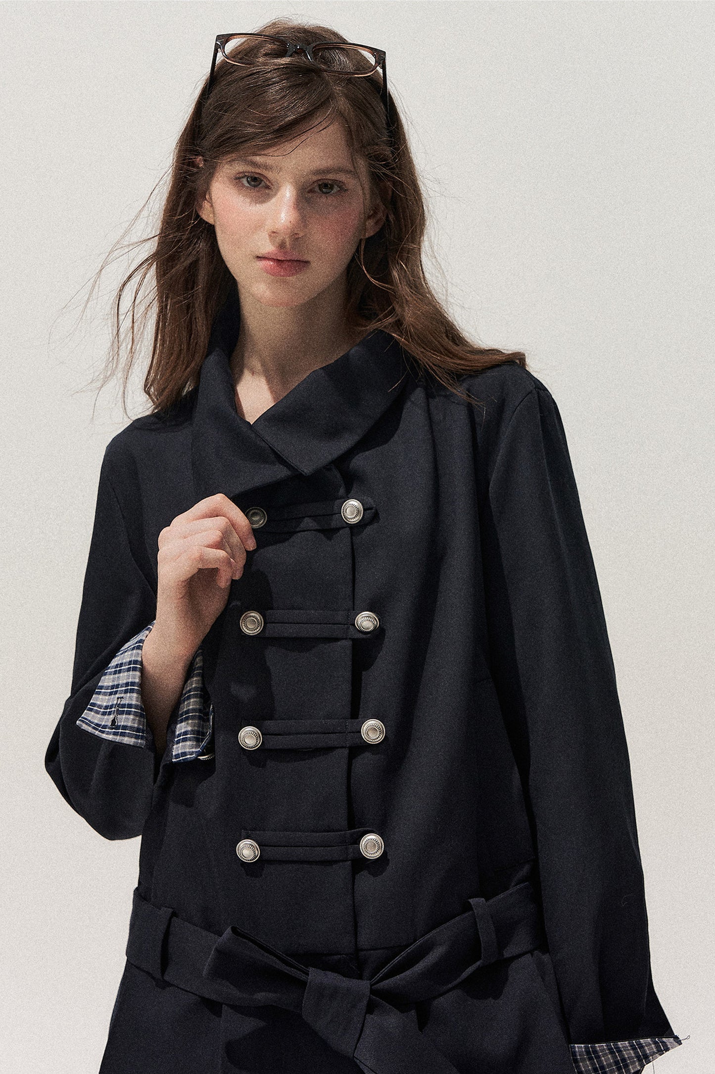 Navy Blue Napoleon Buckle Trench Coat