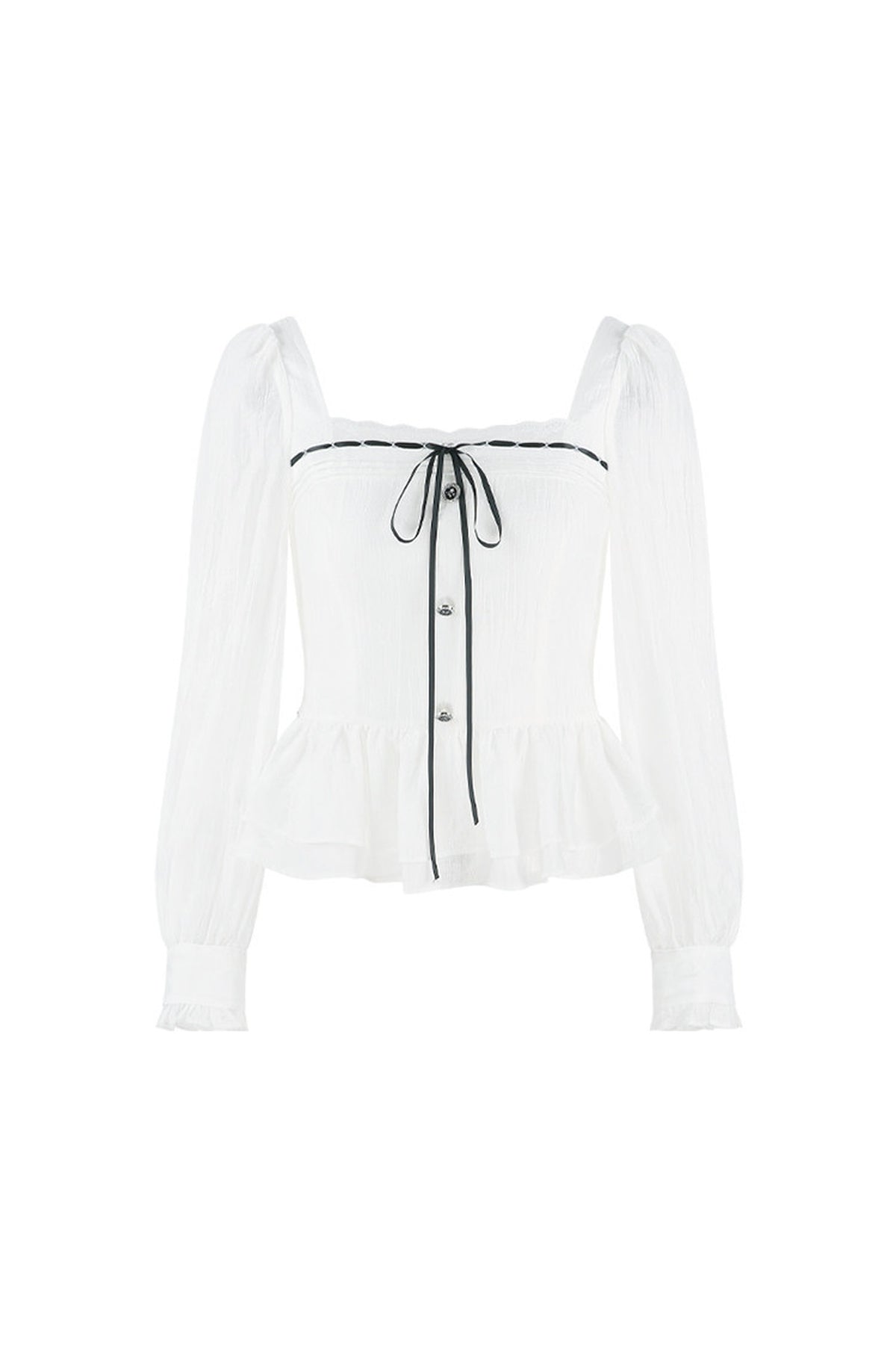 Apricot Square-Neck Long-Sleeve Shirt and Skirt Set-Up