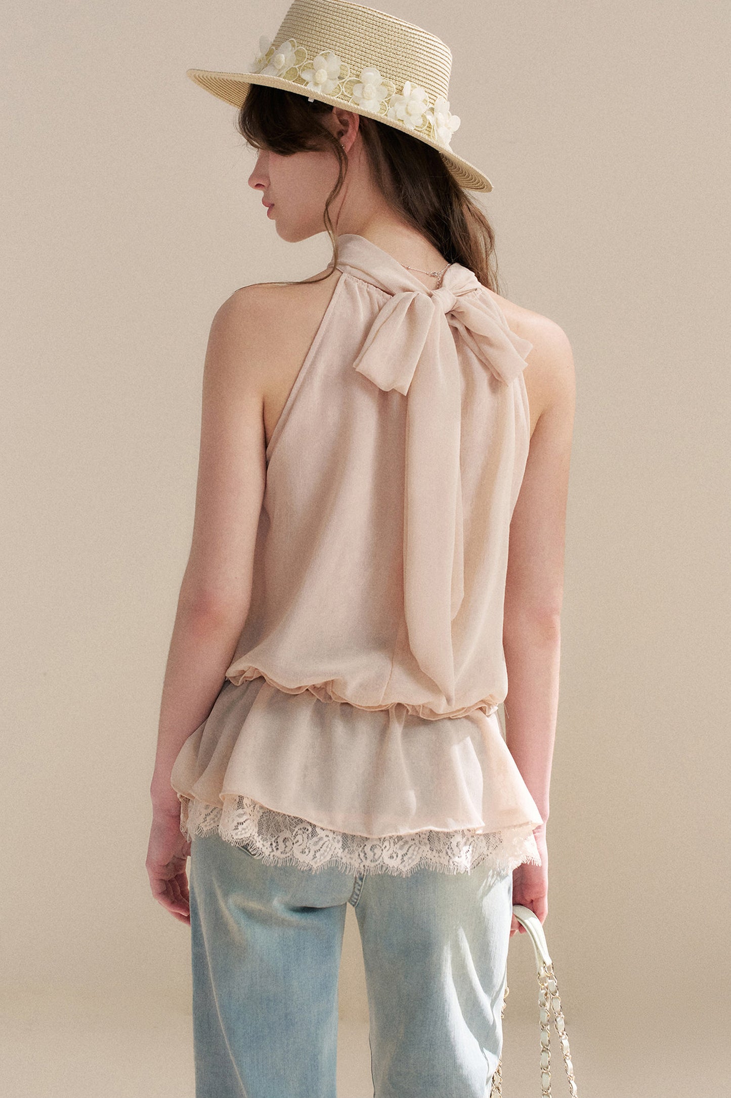 French Chiffon Lace Ribbon Top