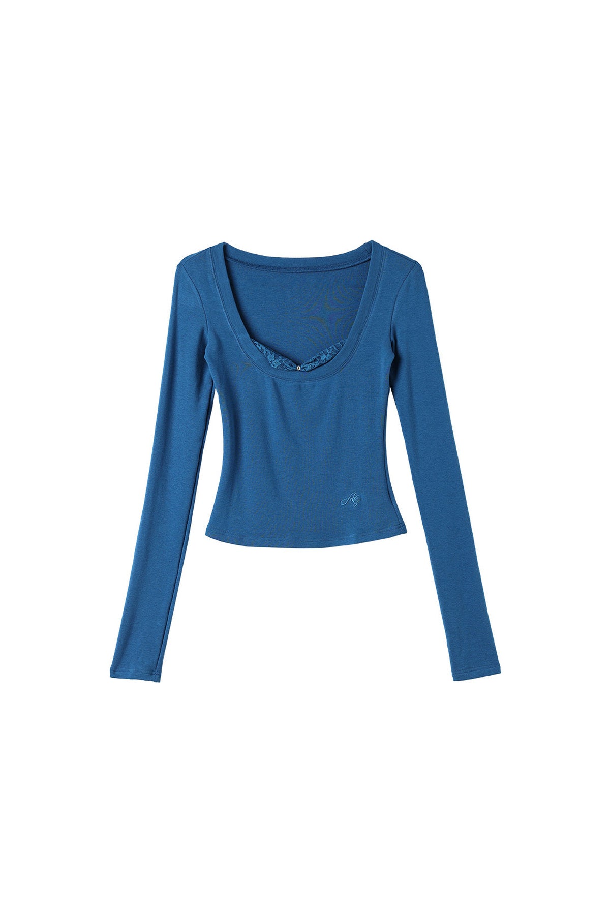Neon Vitality Large U-Neck Waist-Revealing Long-Sleeve T-Shirt