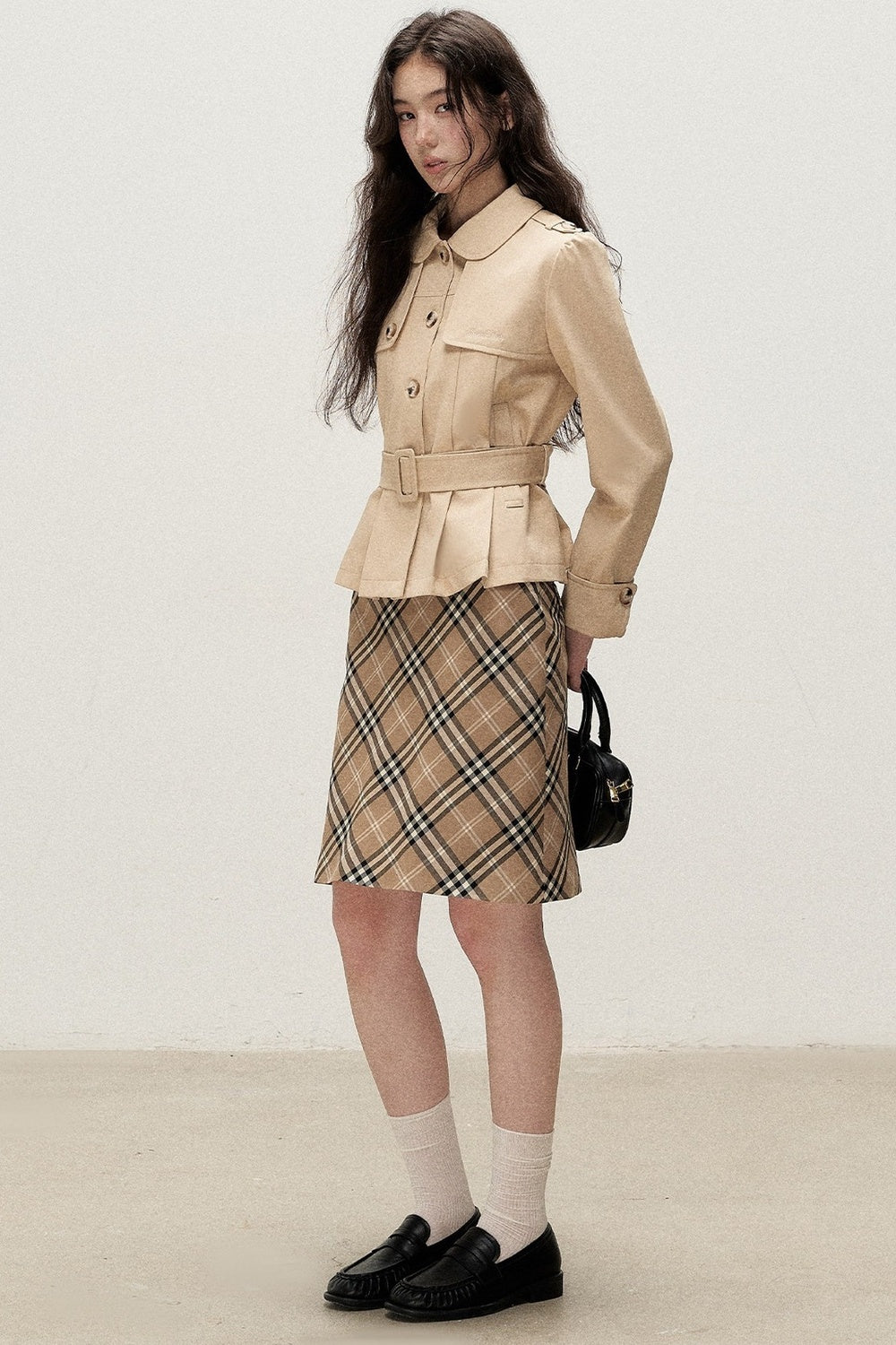 Milk Brown Plaid Napoleon Button Skirt